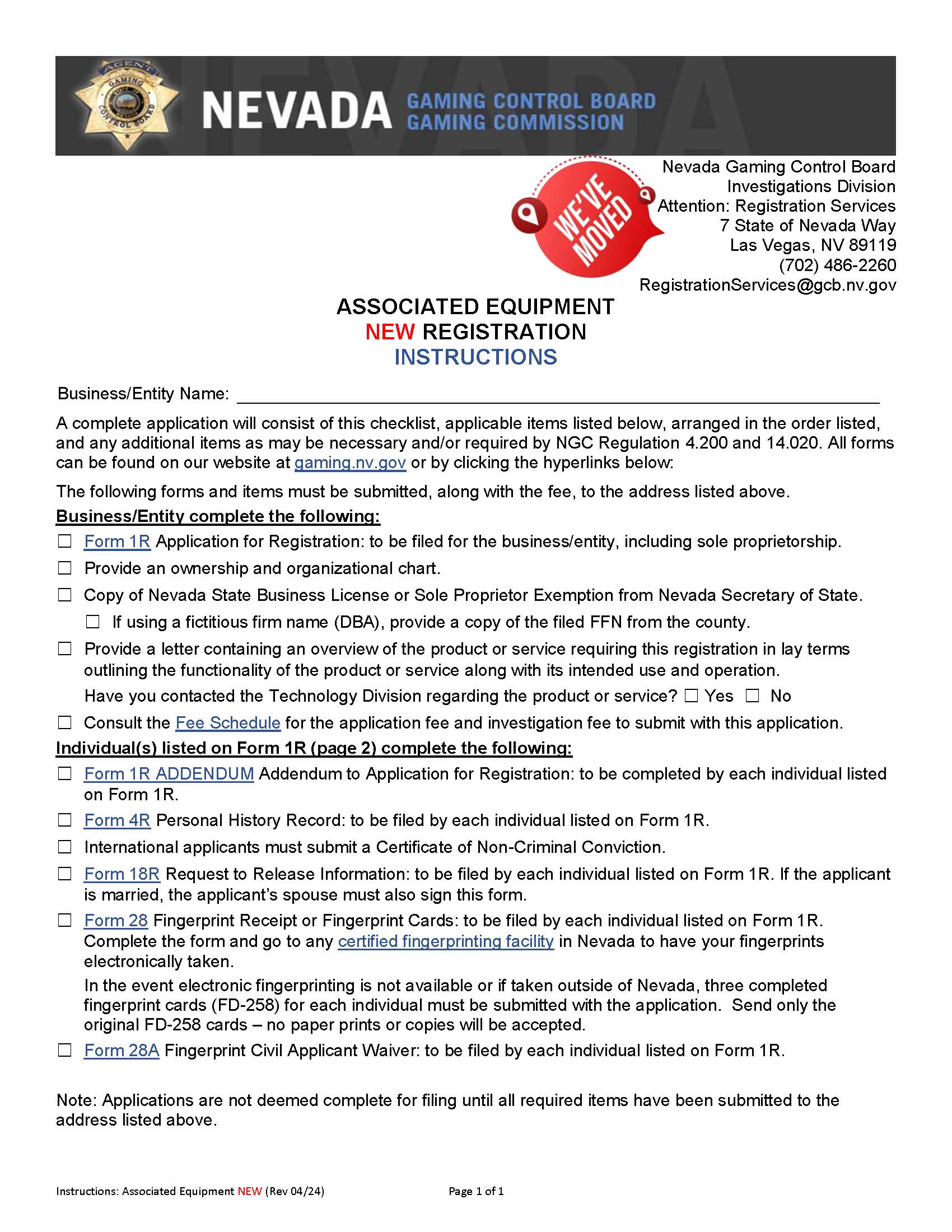 Associated Equipment New Registration (Checklist) | Pdf Fpdf Docx | Nevada