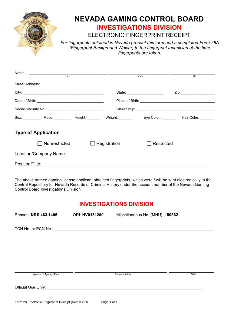 Electronic Fingerprint Receipt {28} | Pdf Fpdf Docx | Nevada