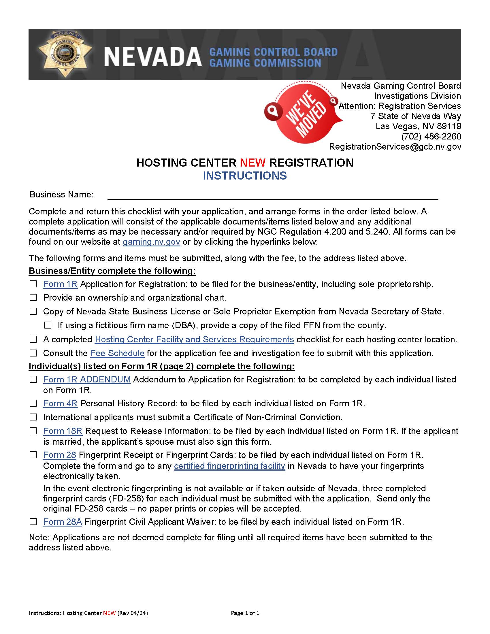 Hosting Center New Registration (Checklist) | Pdf Fpdf Docx | Nevada