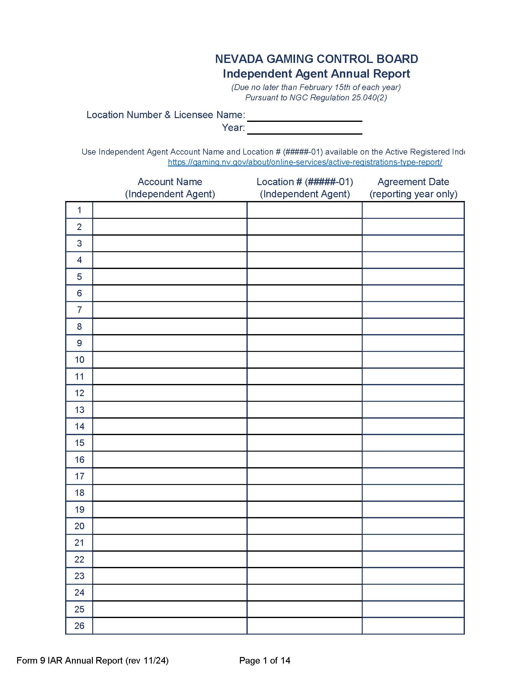 Independent Agent Yearly Report {9} | Pdf Fpdf Docx | Nevada