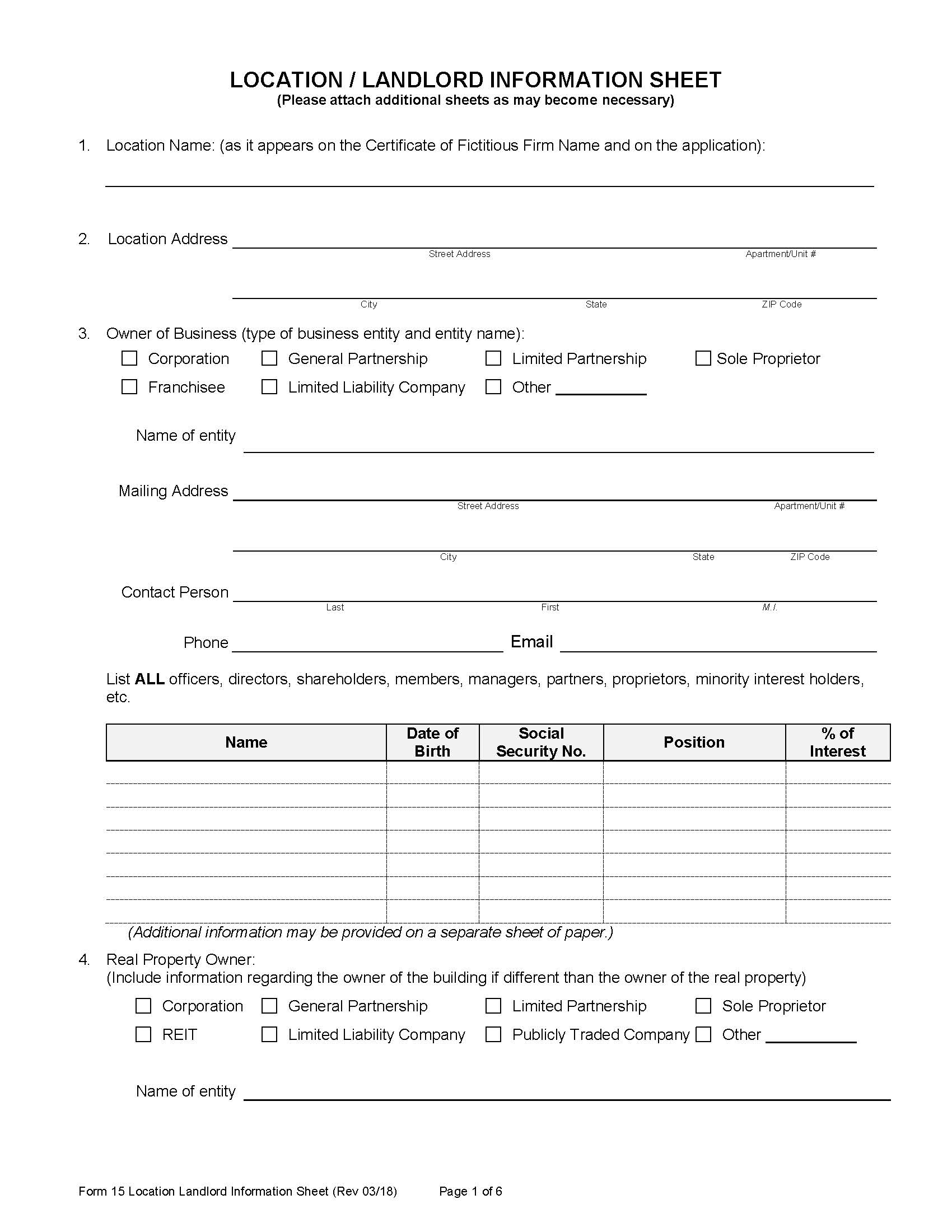 Location-Landlord Information Sheet {15} | Pdf Fpdf Docx | Nevada