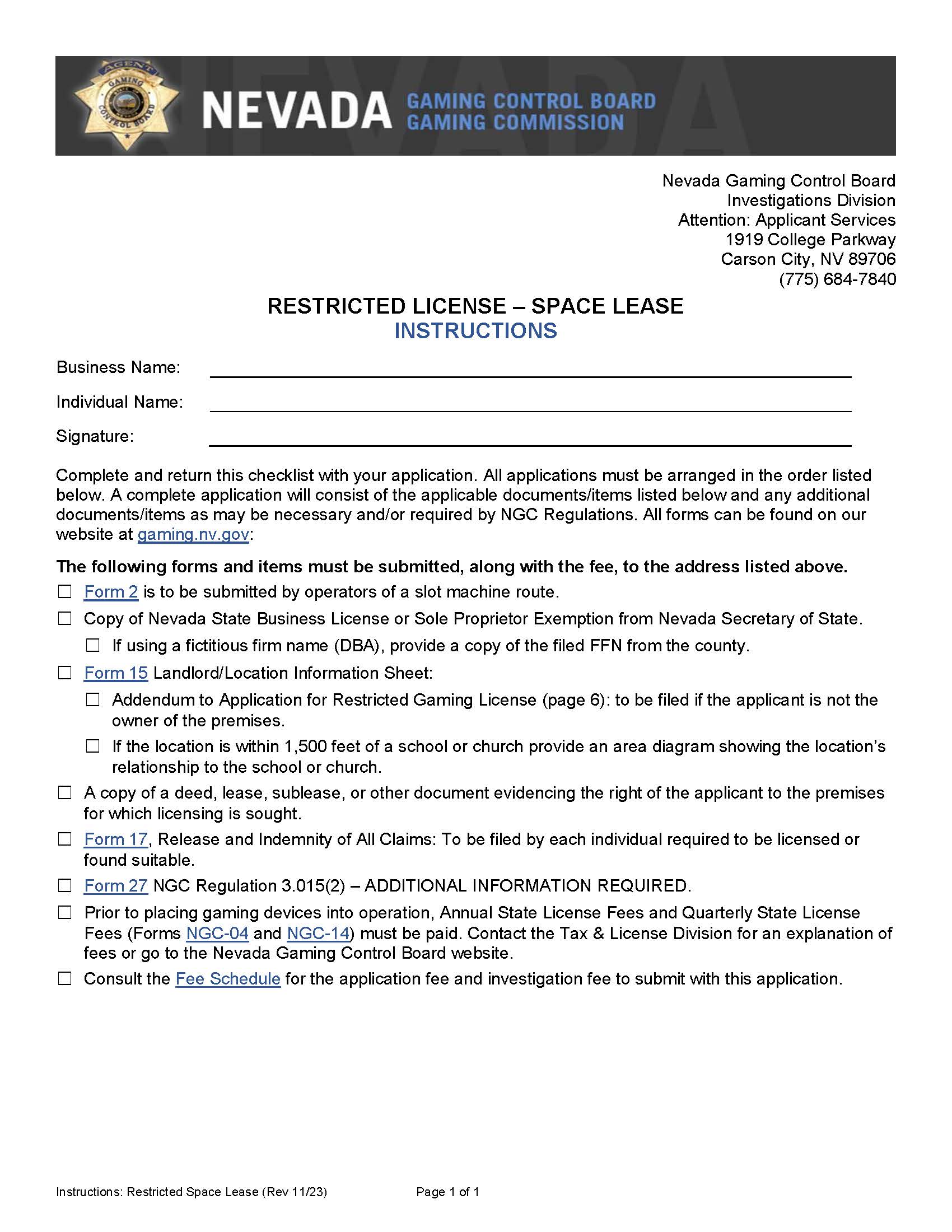 Restricted License Space Lease (Checklist) | Pdf Fpdf Docx | Nevada