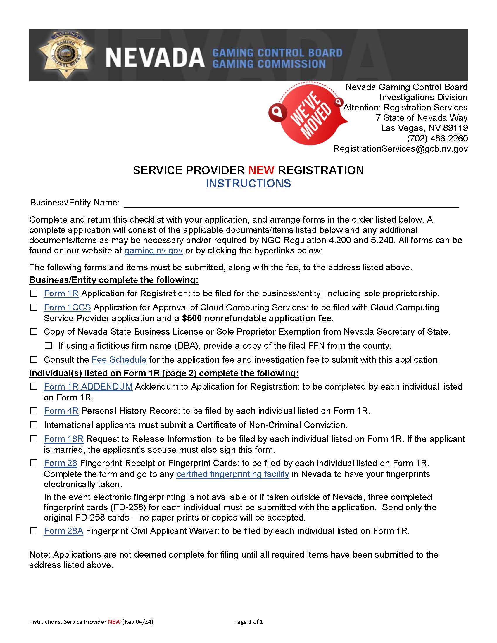 Service Provider New Registration (Checklist) | Pdf Fpdf Docx | Nevada