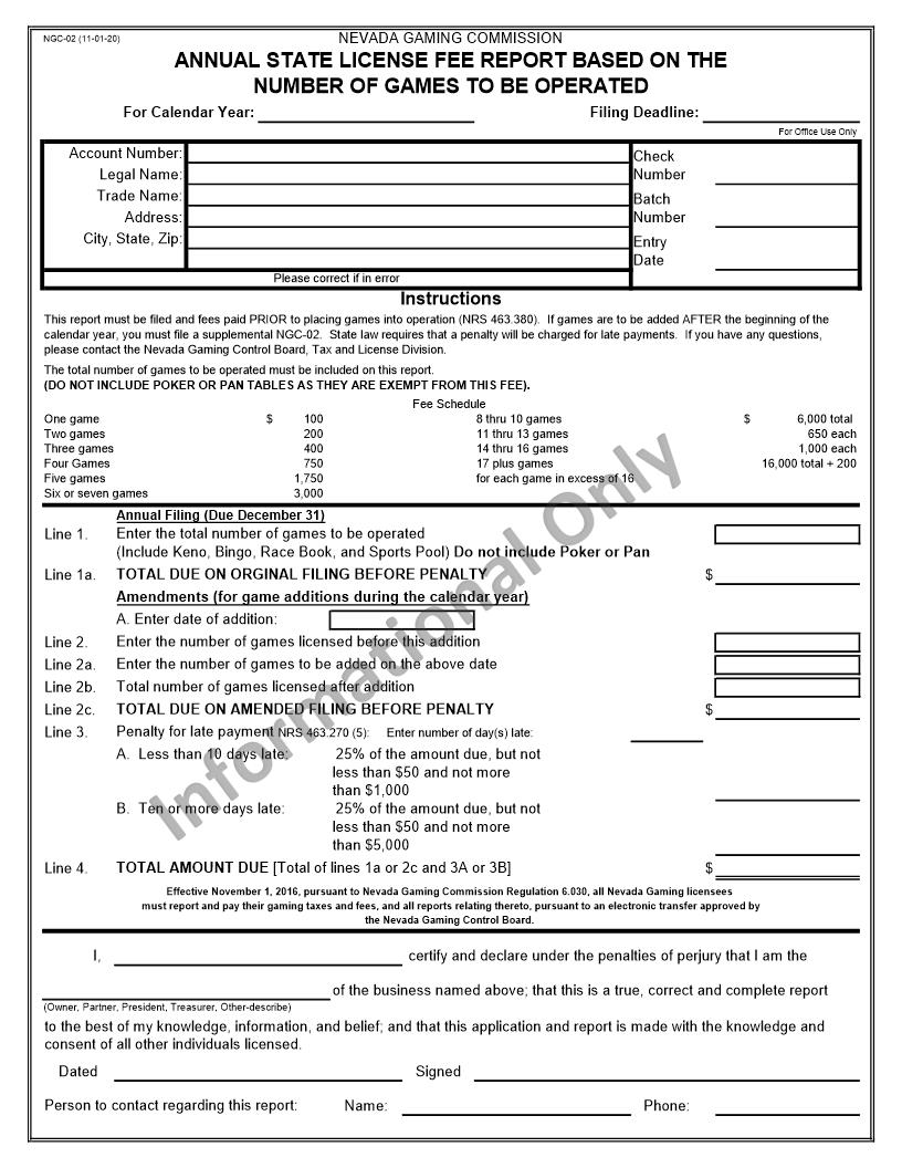 Annual State License Fee Report {NGC-02} | Pdf Fpdf Docx | Nevada