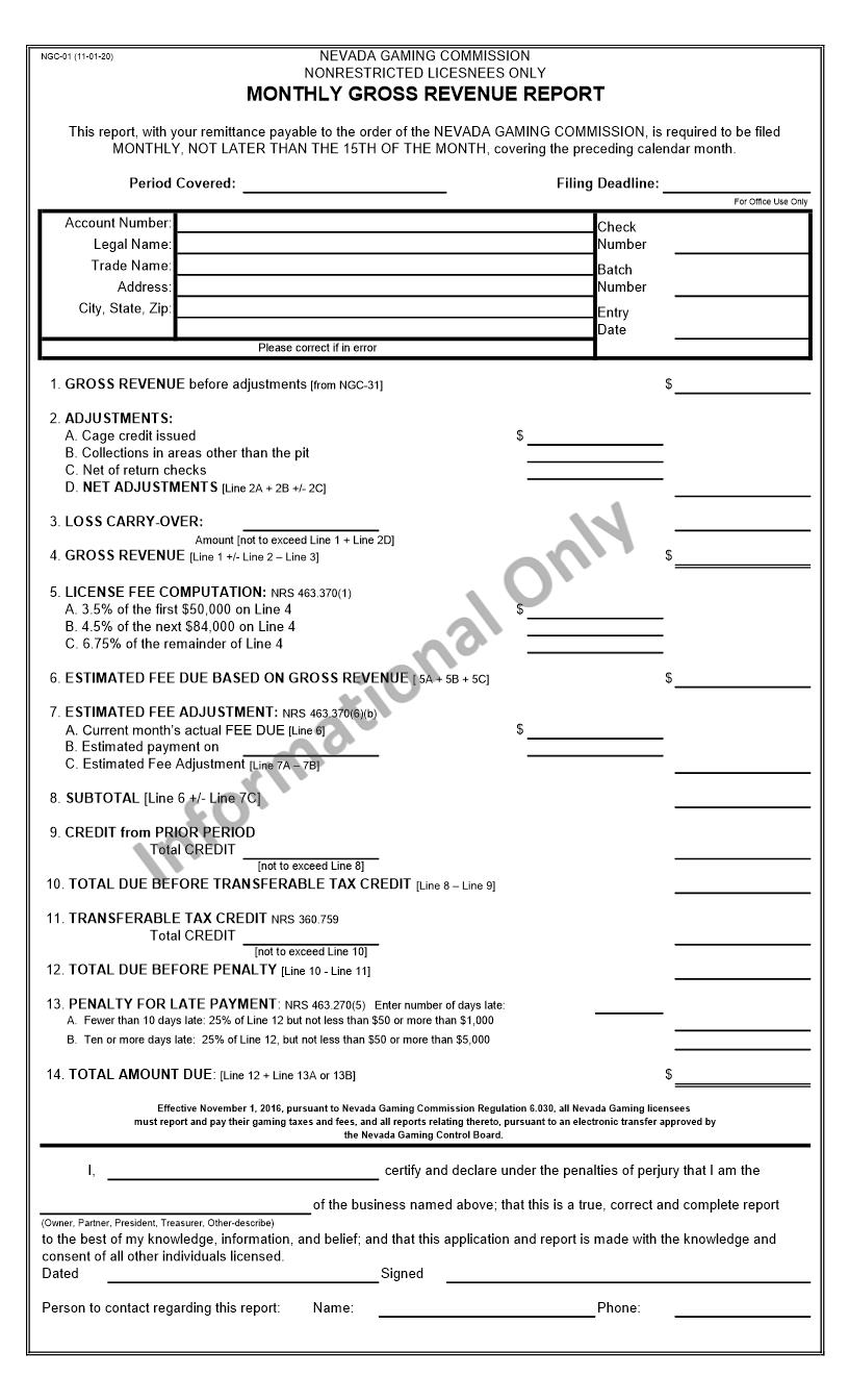 Monthly Gross Revenue Report {NGC-01} | Pdf Fpdf Docx | Nevada