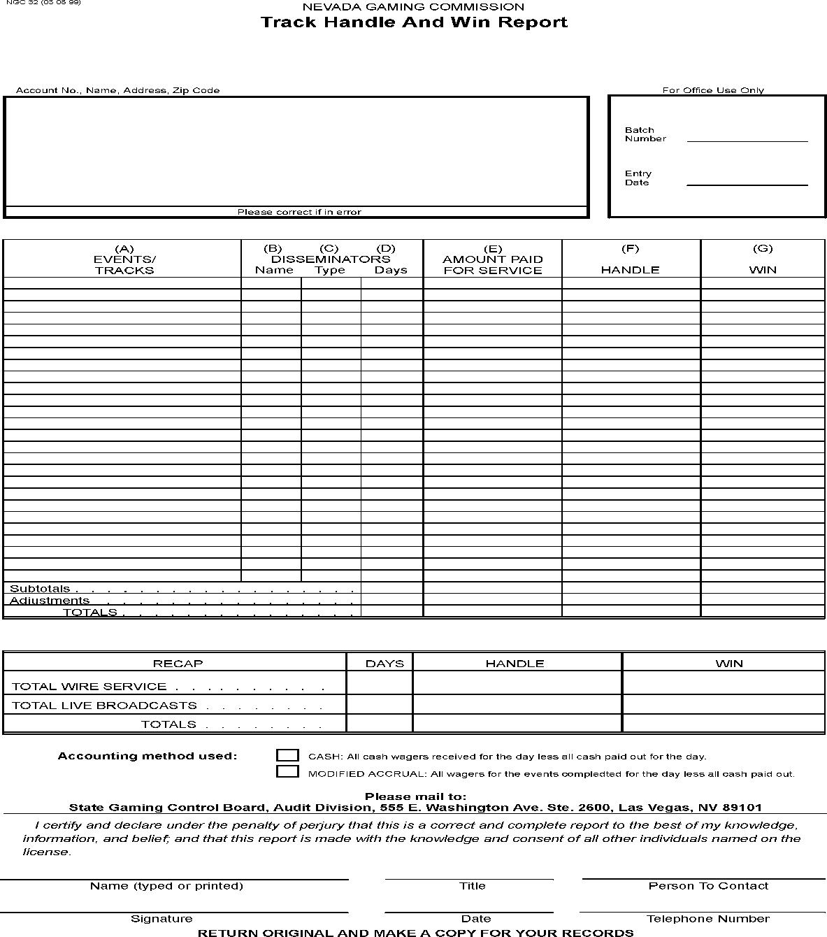 Track Handle And Win Report {NGC-32} | Pdf Fpdf Doc Docx | Nevada