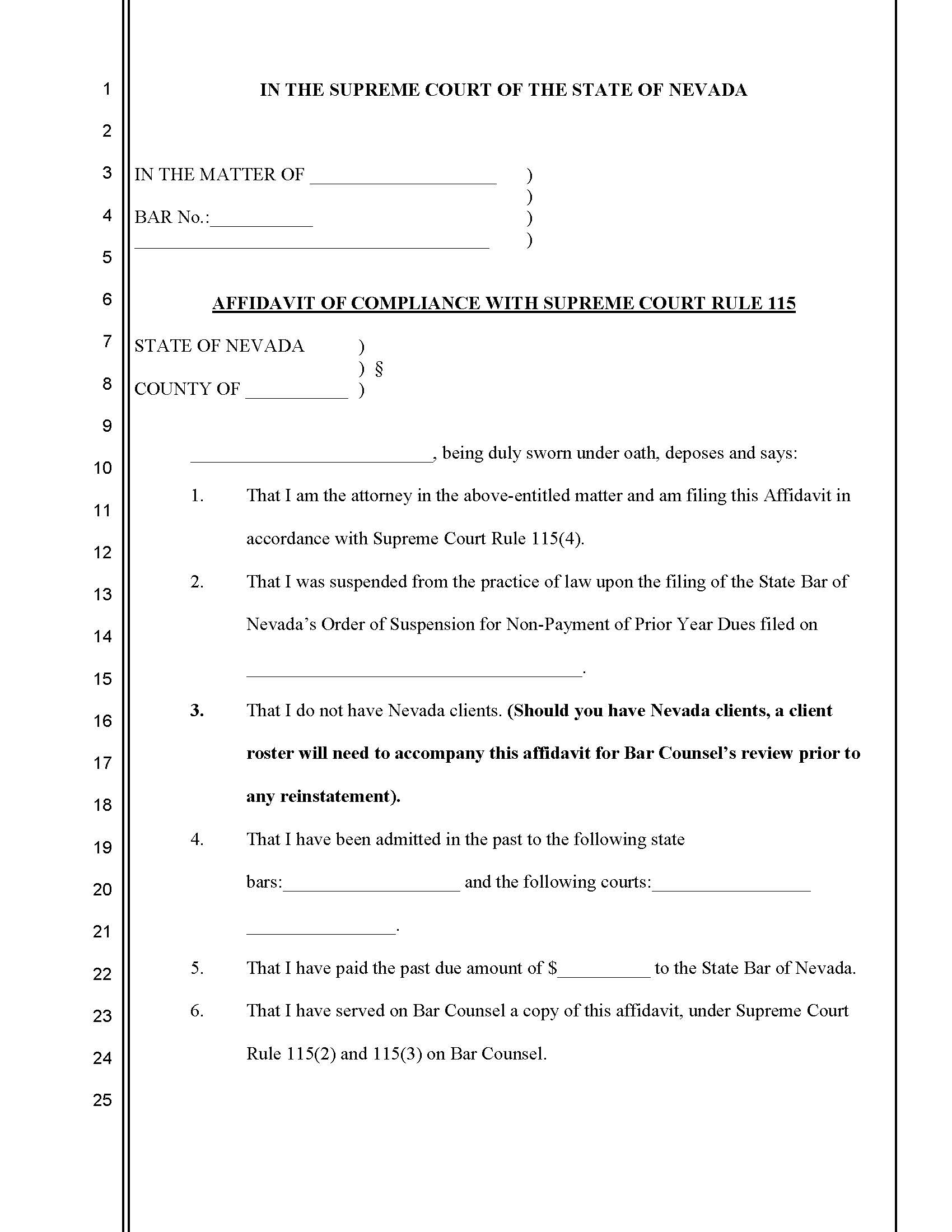 Affidavit Of Compliance With Supreme Court Rule 115 | Pdf Fpdf Docx | Nevada