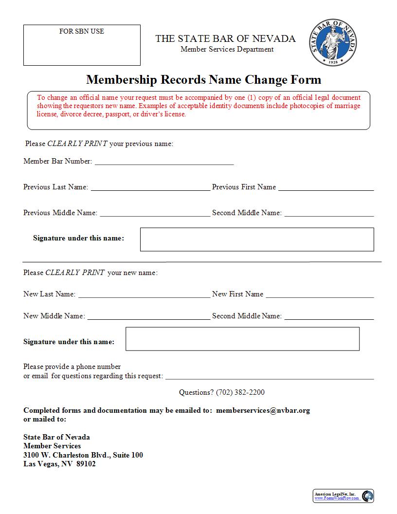 Membership Records Name Change Form | Pdf Fpdf Docx | Nevada