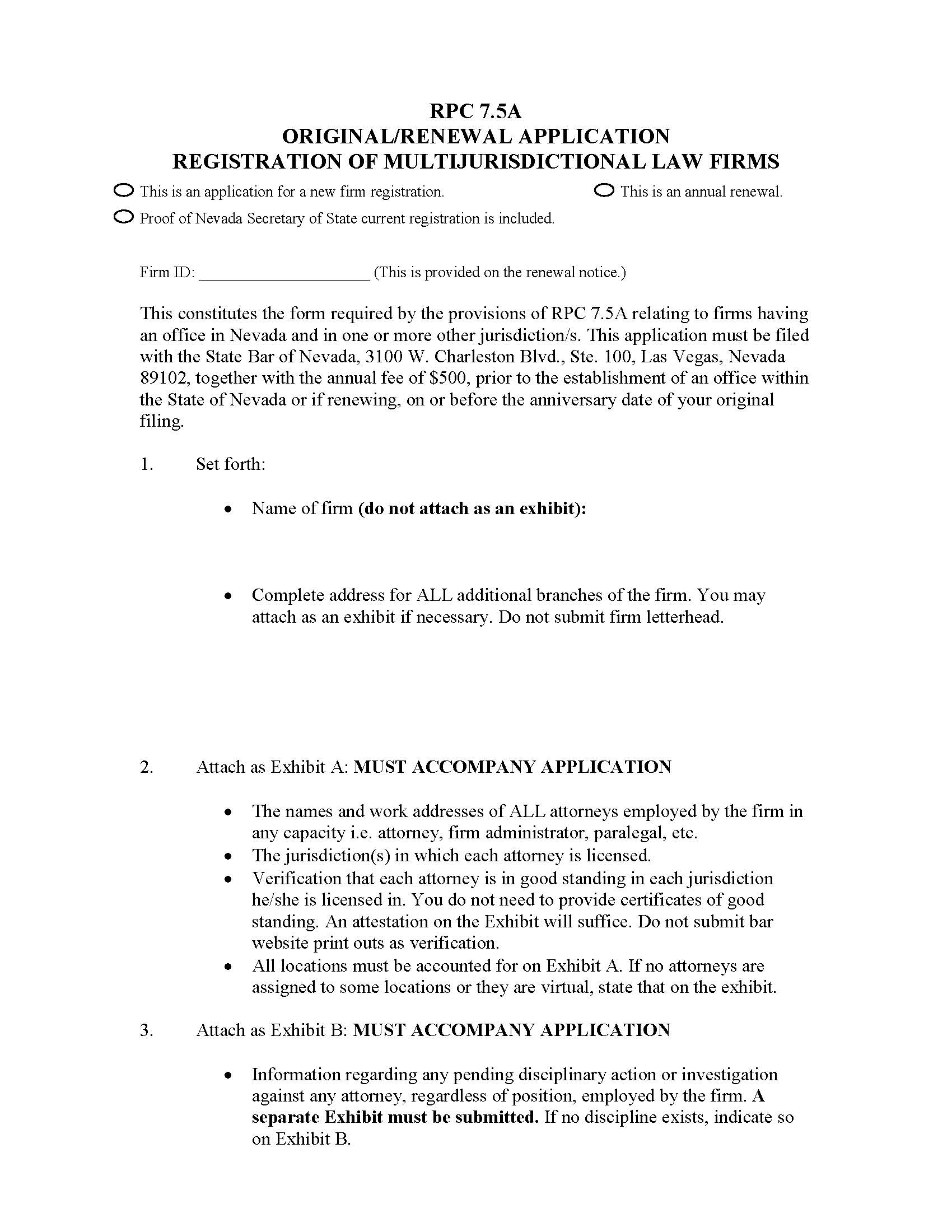 Original And Renewal Application Registration Of Multijurisdictional Law Firms | Pdf Fpdf Docx | Nevada