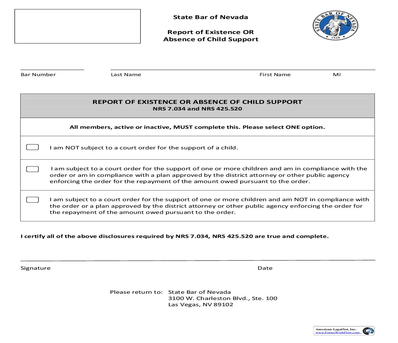 Report Of Existense Or Absence Of Child Support | Pdf Fpdf Doc Docx | Nevada