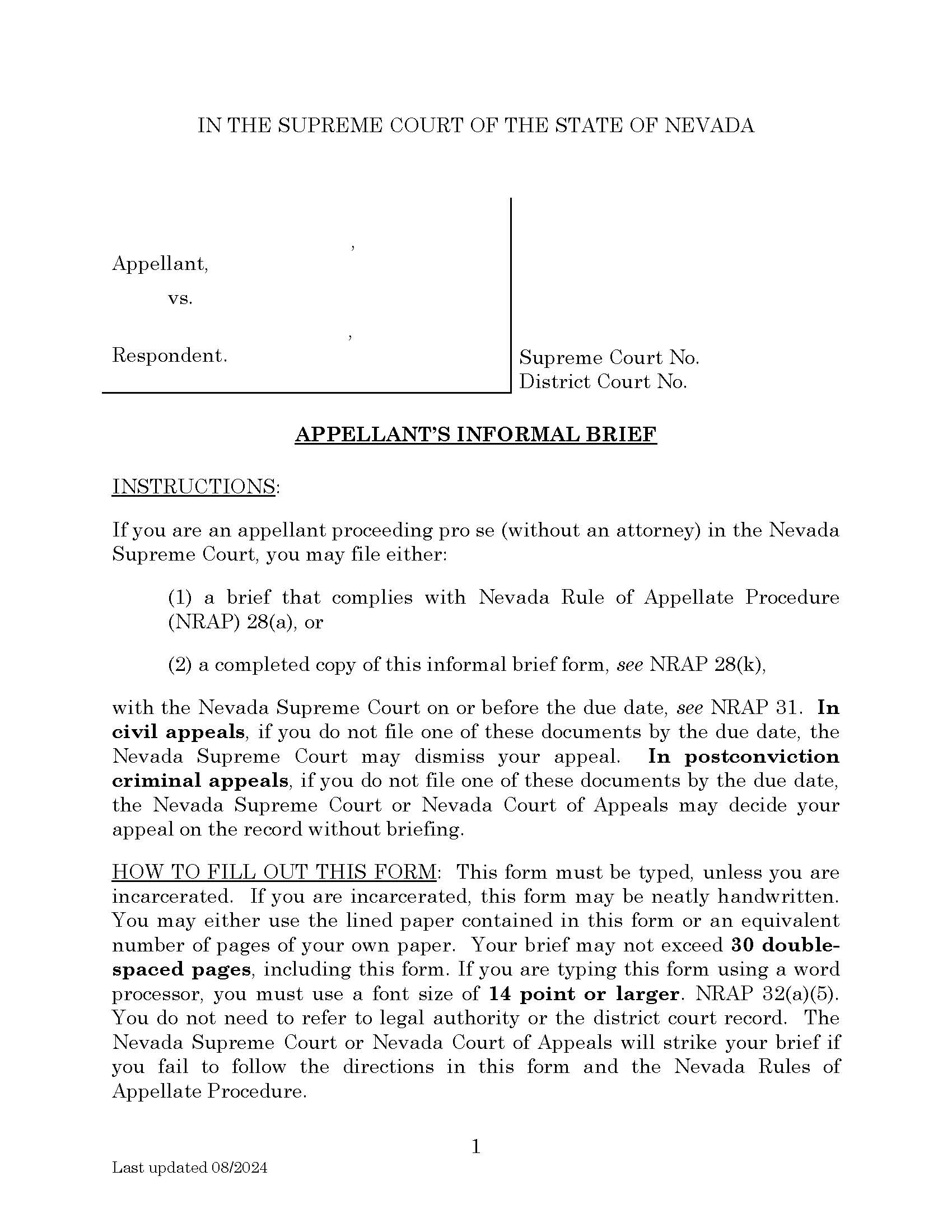 Appellants Informal Brief | Pdf Fpdf Docx | Nevada