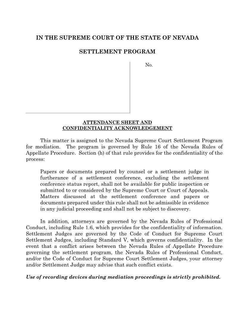 Attendance Sheet And Confidentiality Acknowledgement | Pdf Fpdf Docx | Nevada