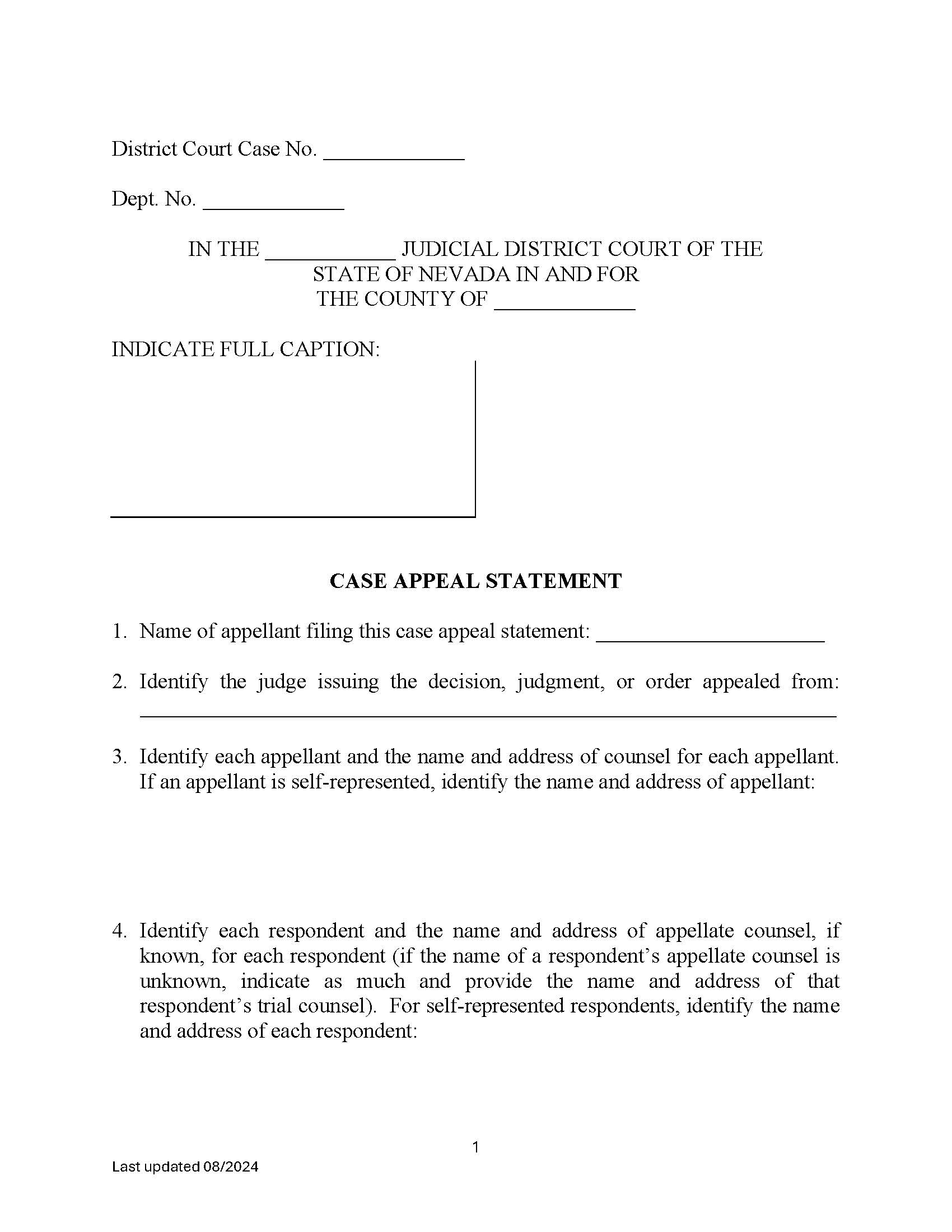 Case Appeal Statement {2} | Pdf Fpdf Doc Docx | Nevada