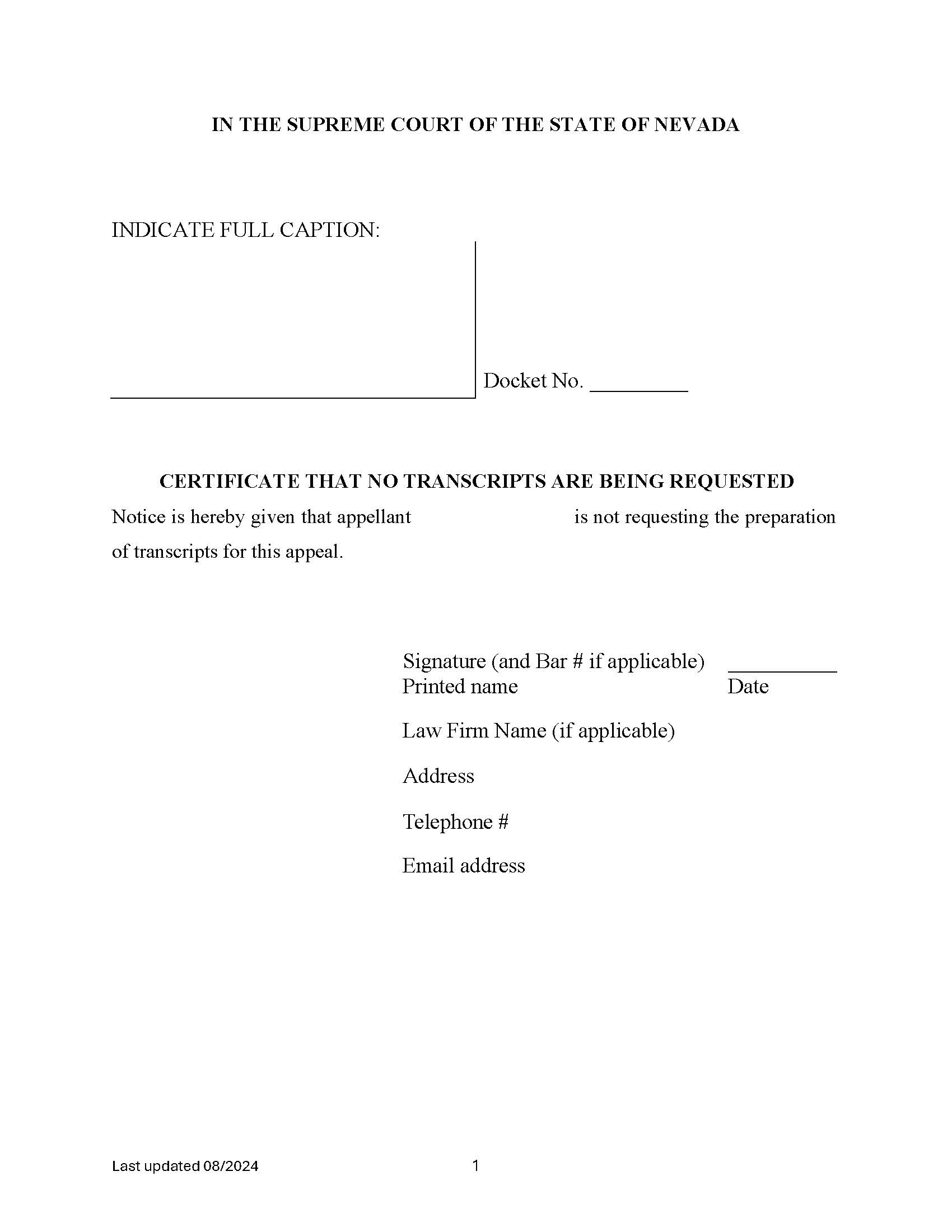 Certificate That No Transcript Is Being Requested {14} | Pdf Fpdf Docx | Nevada