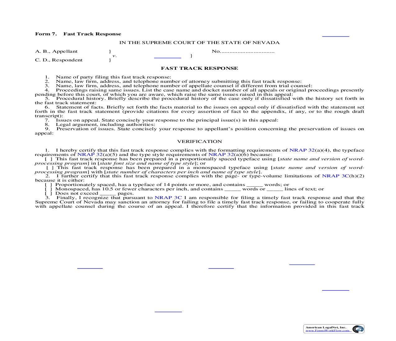 Fast Track Response {7} | Pdf Fpdf Doc Docx | Nevada