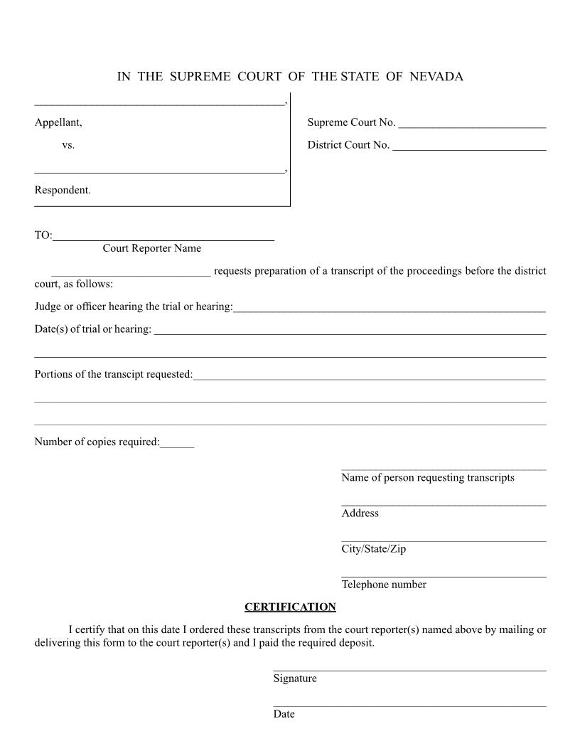 Pro Se Transcript Request | Pdf Fpdf Docx | Nevada