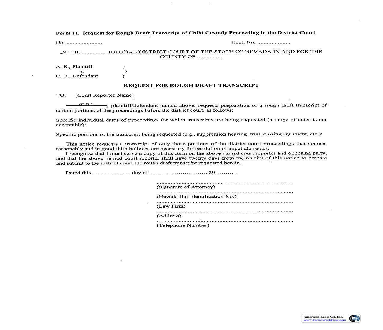 Request For Rough Draft Transcript Of Child Custody Proceeding {11} | Pdf Fpdf Doc Docx | Nevada