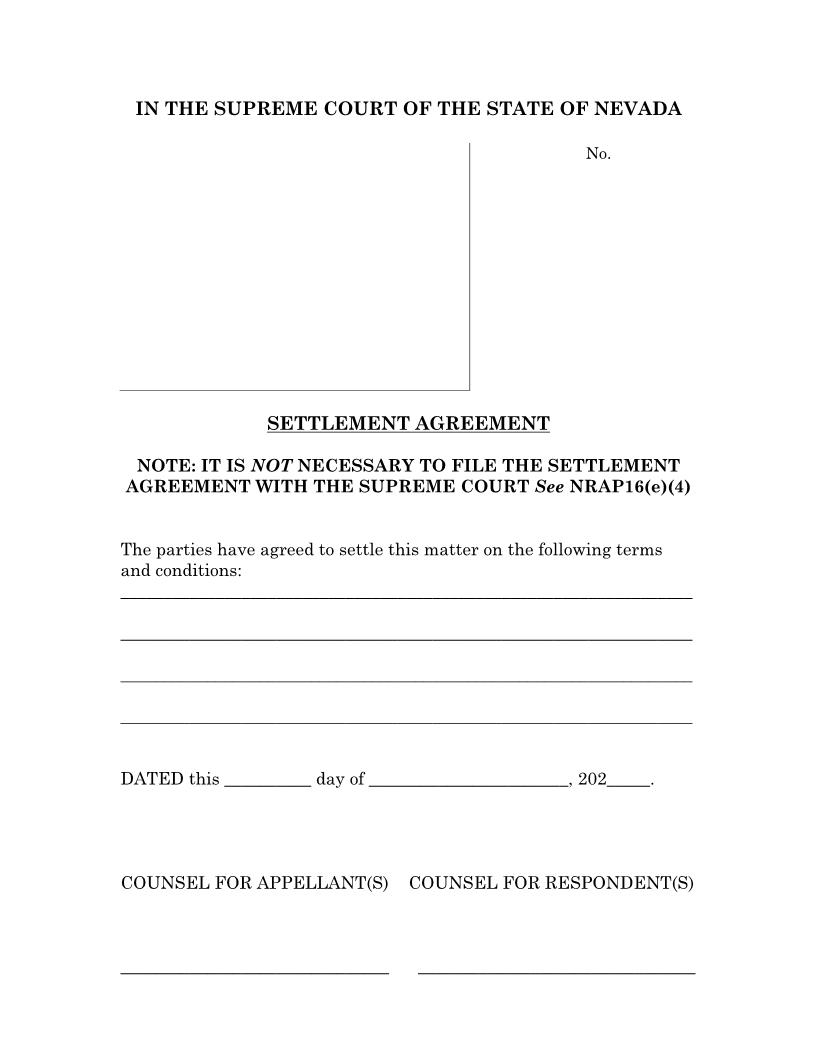 Settlement Agreement | Pdf Fpdf Doc Docx | Nevada