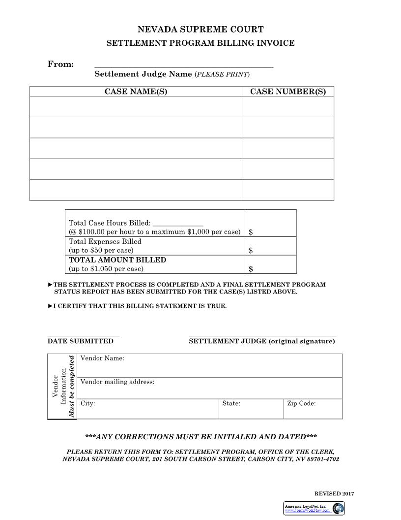 Settlement Program Billing Invoice | Pdf Fpdf Docx | Nevada