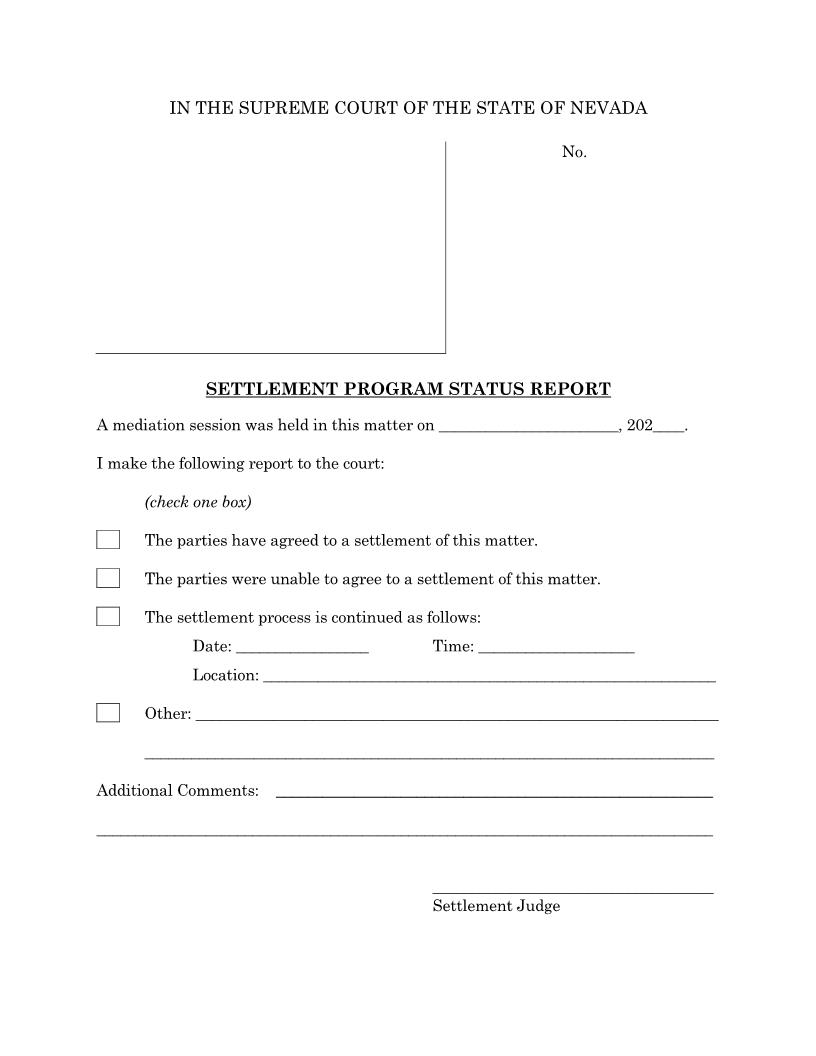 Settlement Program Status Report | Pdf Fpdf Doc Docx | Nevada
