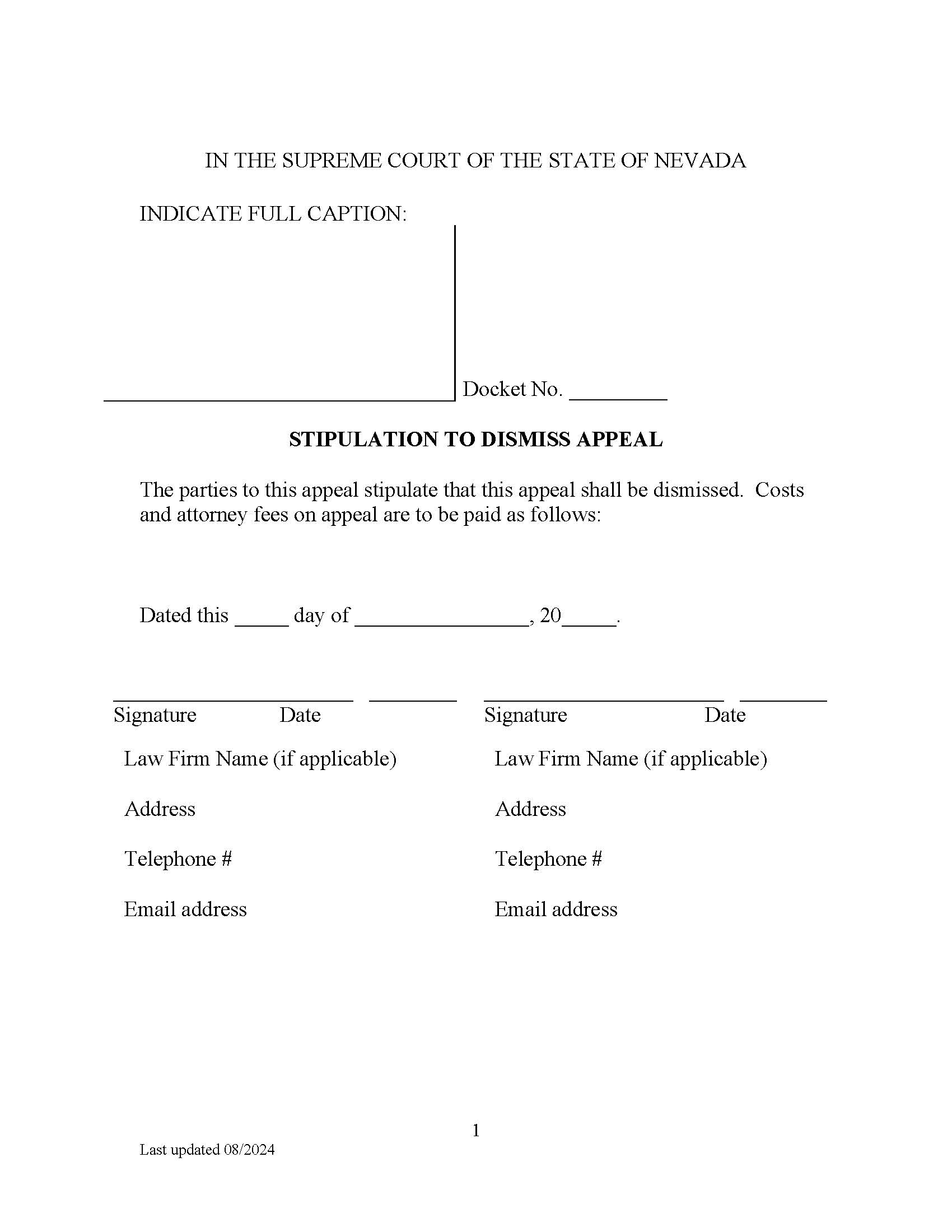 Stipulation To Dismiss Appeal | Pdf Fpdf Doc Docx | Nevada