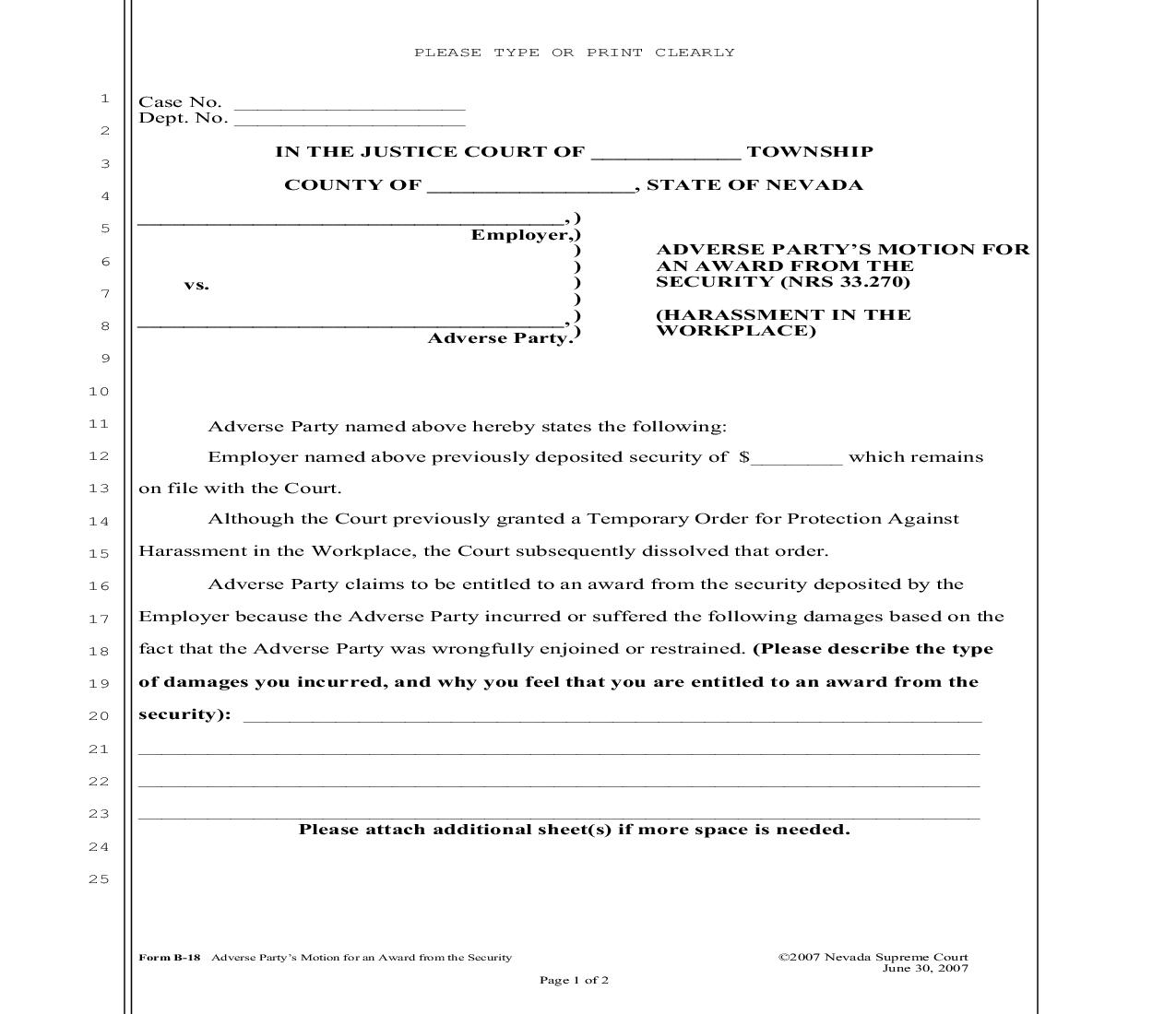 Adverse Partys Motion For An Award From The Security {B-18} | Pdf Fpdf Doc Docx | Nevada