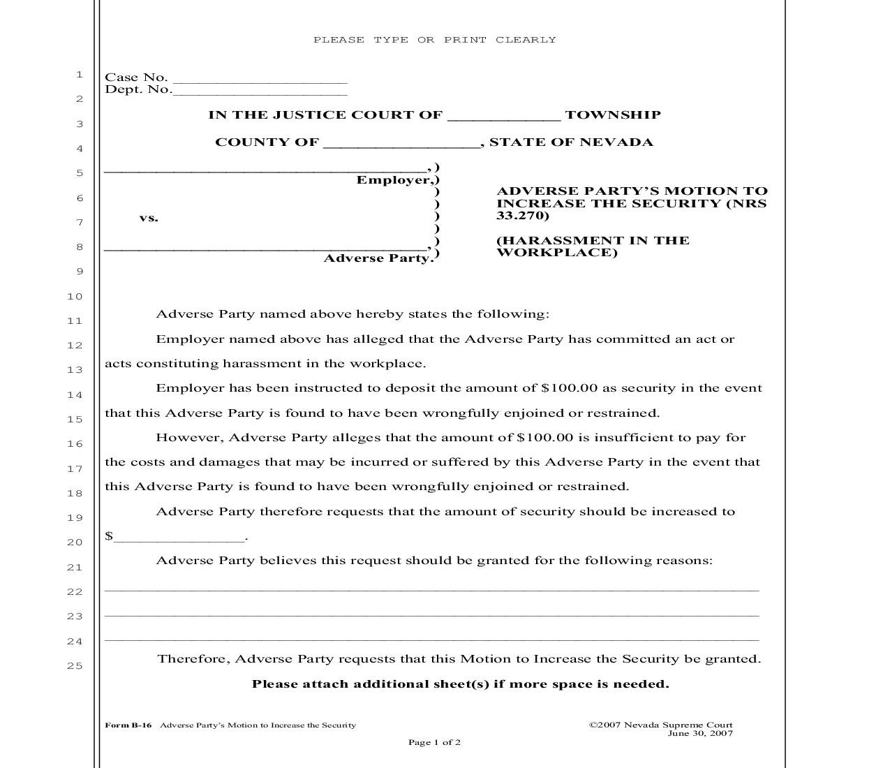 Adverse Partys Motion To Increase The Security {B-16} | Pdf Fpdf Doc Docx | Nevada