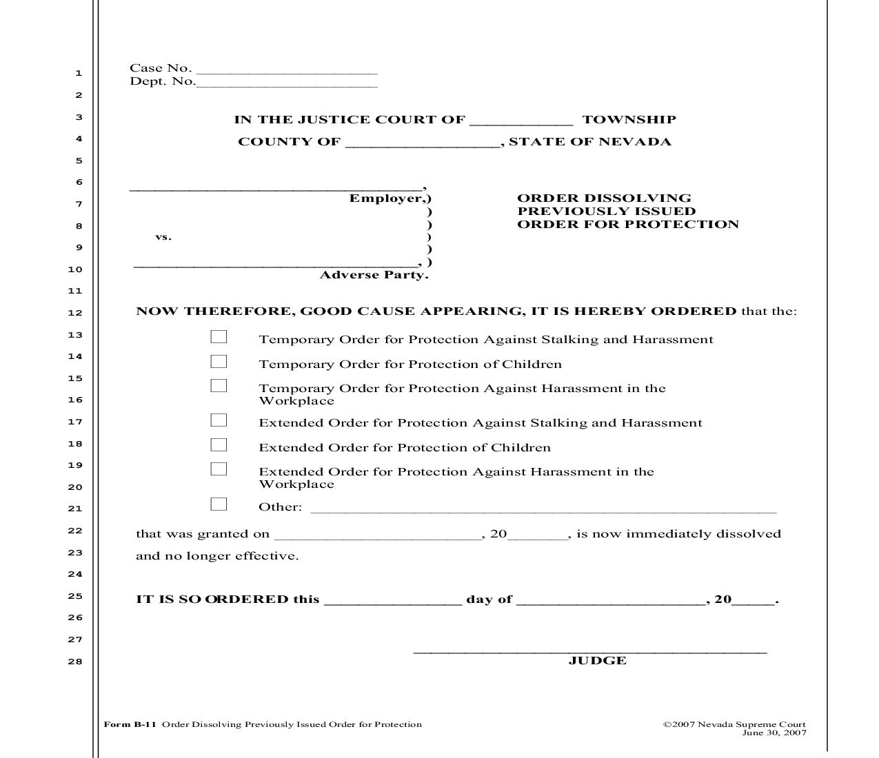 Order Dissolving Previously Issued Order For Protection {B-11} | Pdf Fpdf Doc Docx | Nevada