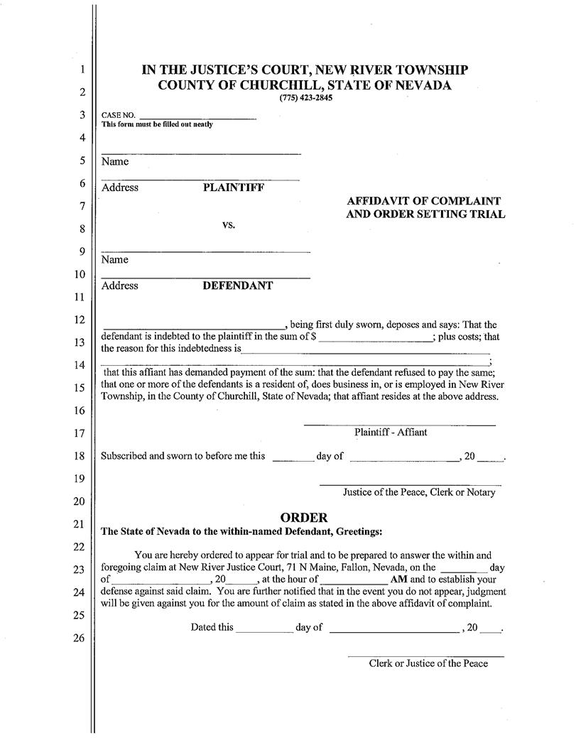 Affidavit Of Complaint And Order | Pdf Fpdf Doc Docx | Nevada