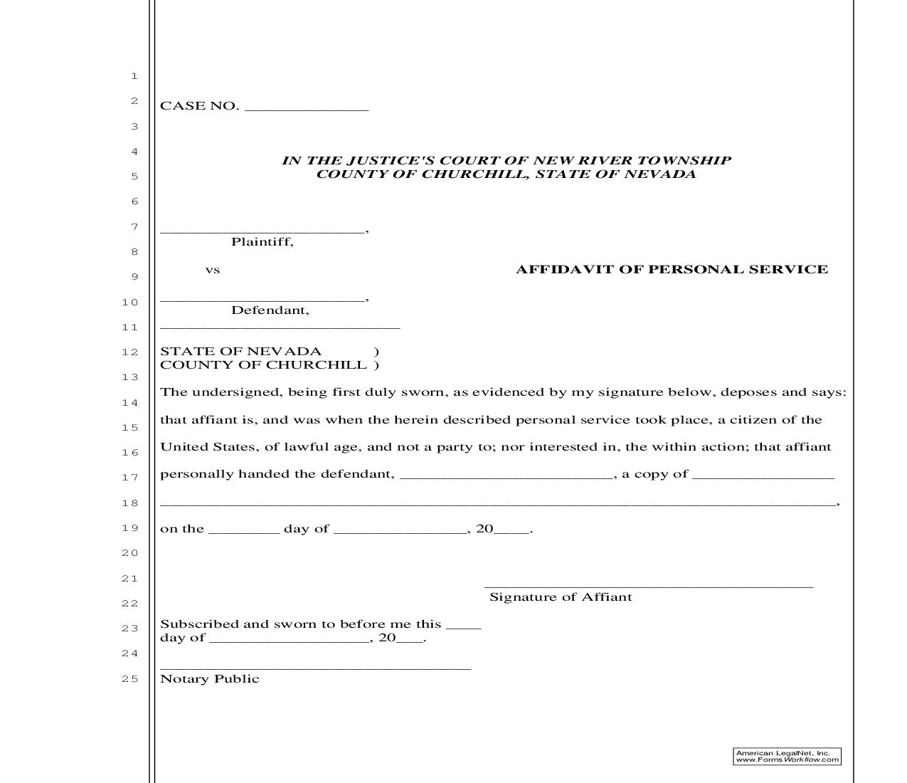 Affidavit Of Personal Service | Pdf Fpdf Doc Docx | Nevada