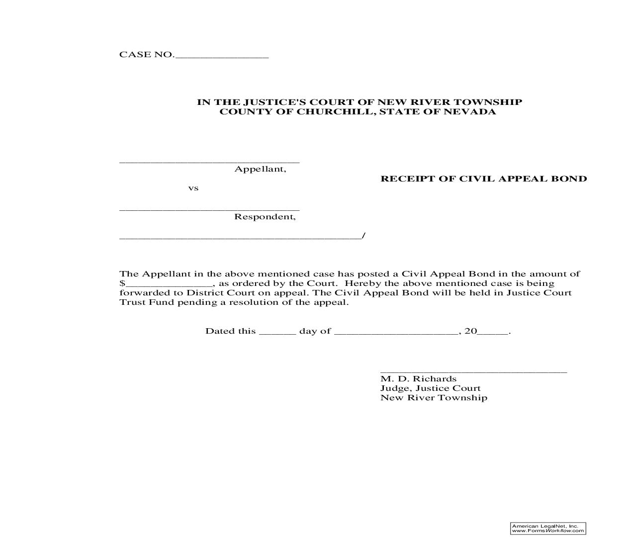 Receipt Of Civil Appeal Bond | Pdf Fpdf Doc Docx | Nevada