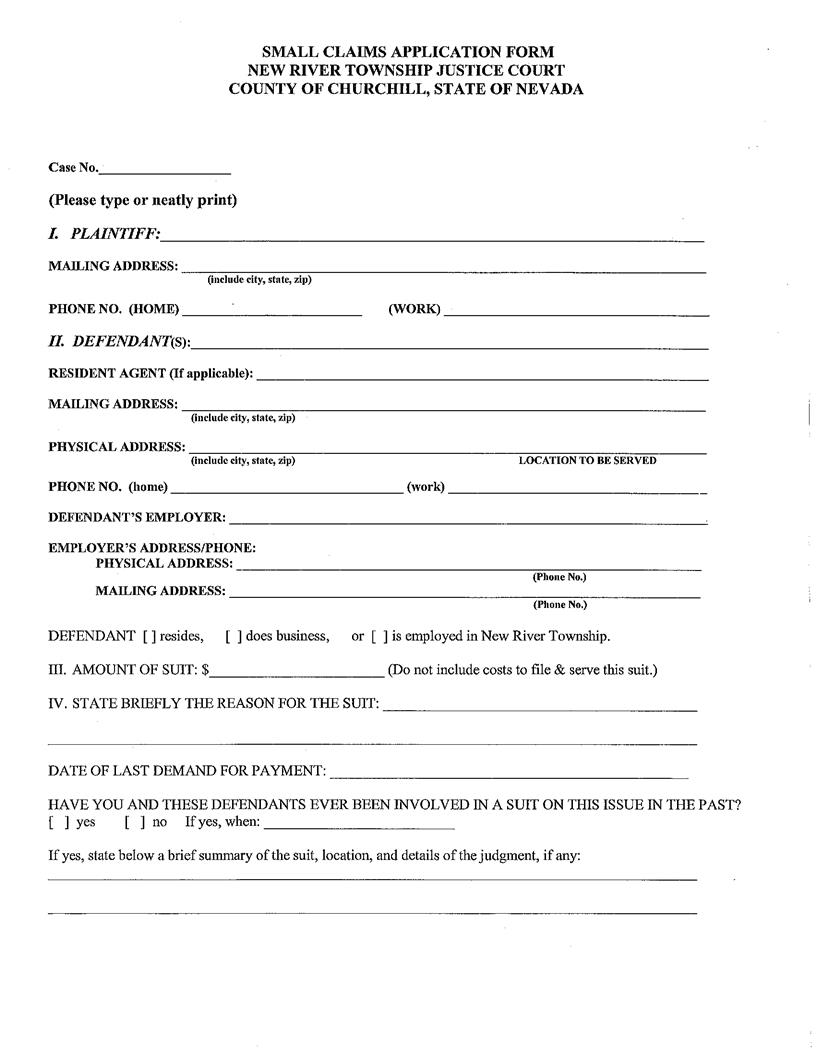 Small Claims Application Form | Pdf Fpdf Doc Docx | Nevada