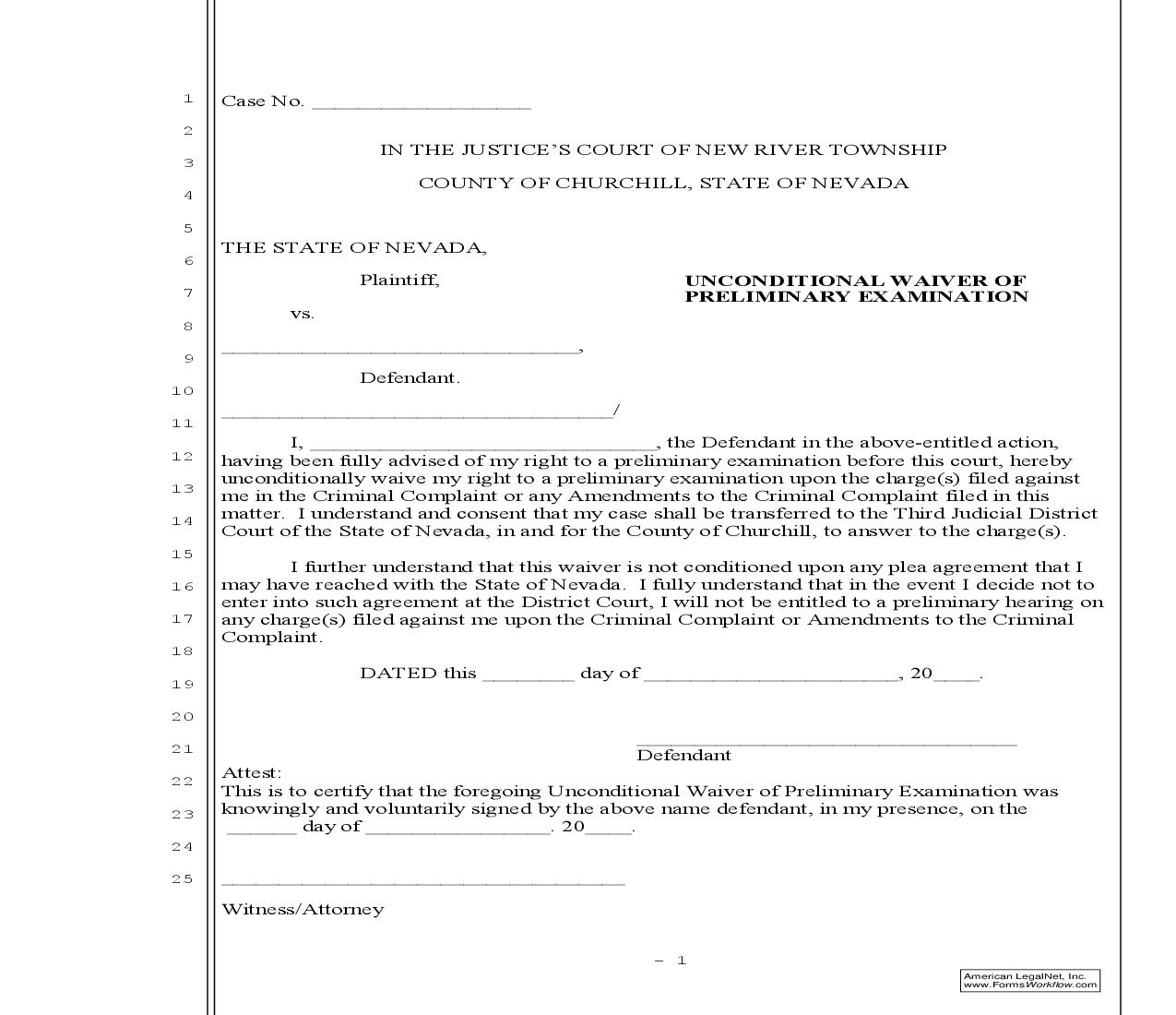 Unconditional Waiver Of Preliminary Examination | Pdf Fpdf Doc Docx | Nevada