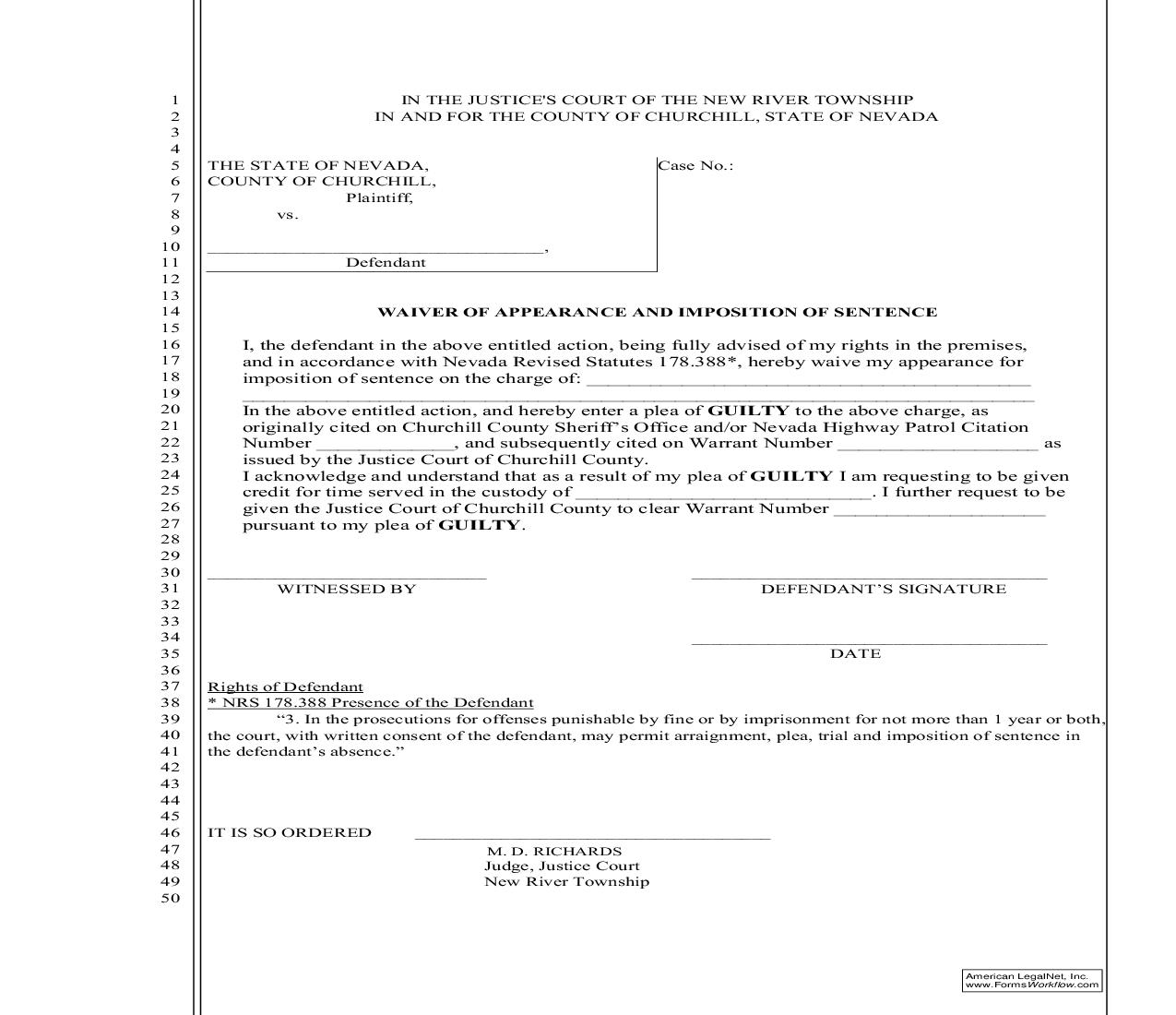 Waiver Of Appearance And Imposition Of Sentence | Pdf Fpdf Doc Docx | Nevada