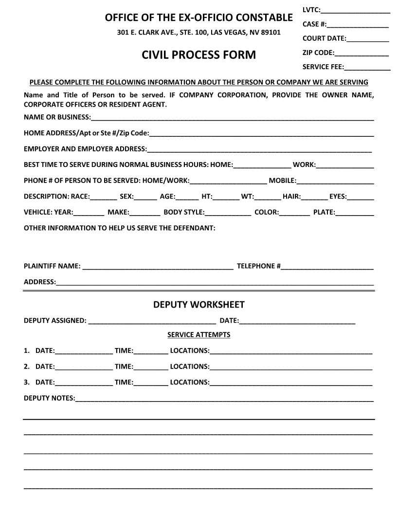 Civil Process Form | Pdf Fpdf Docx | Nevada