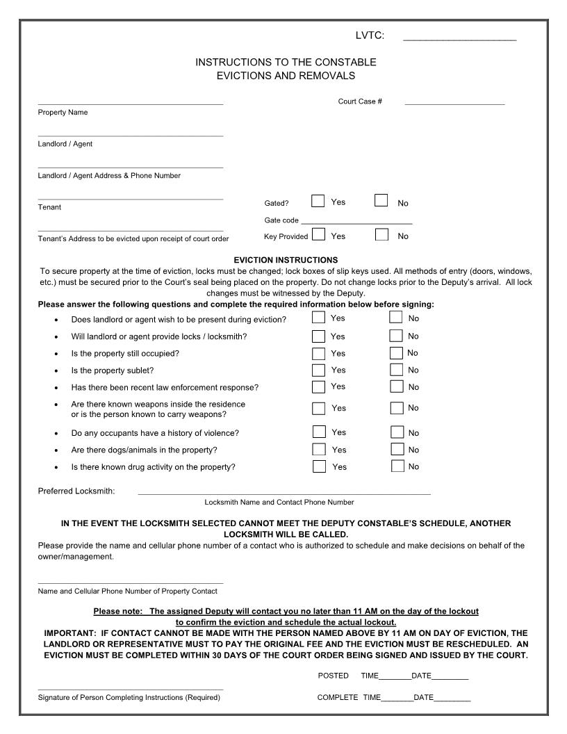 Instructions To The Constable Evictions And Removals | Pdf Fpdf Docx | Nevada