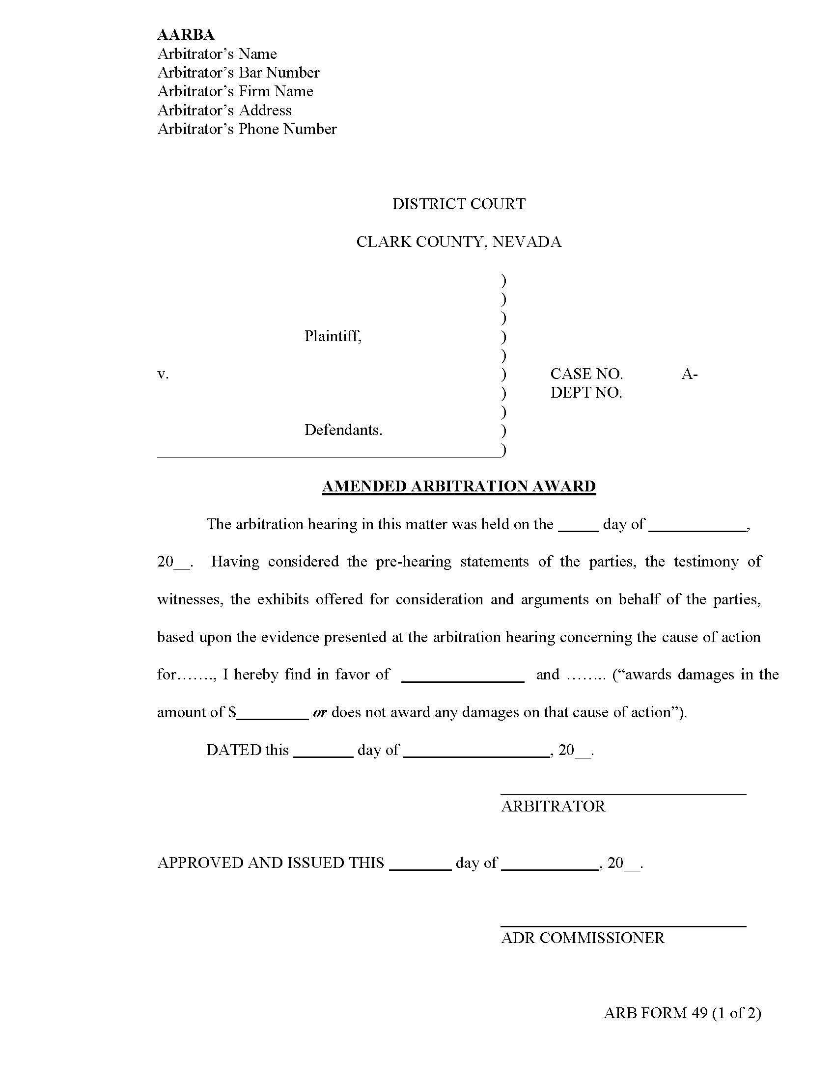 Amended Arbitration Award {49} | Pdf Fpdf Docx | Nevada