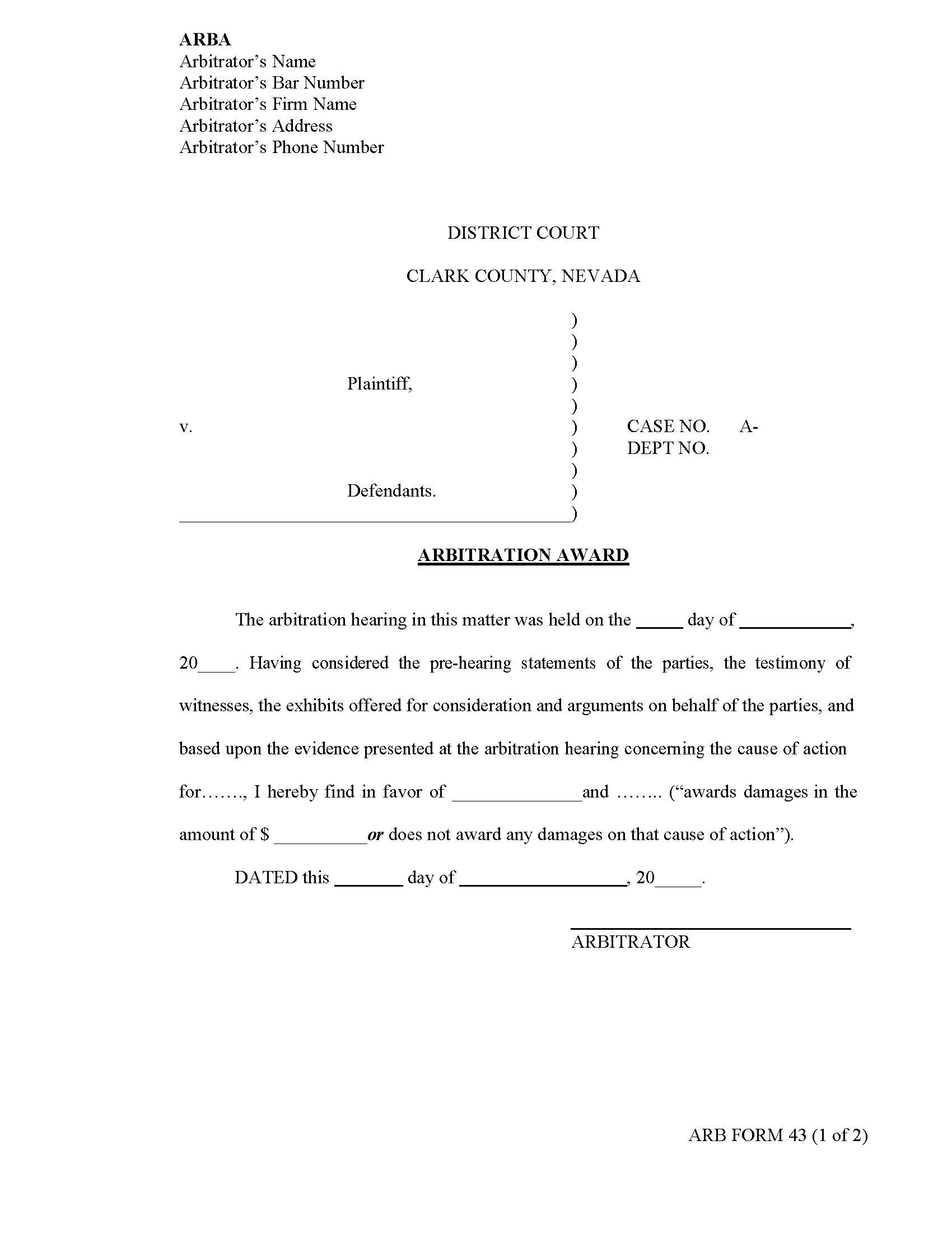 Arbitration Award {43} | Pdf Fpdf Docx | Nevada