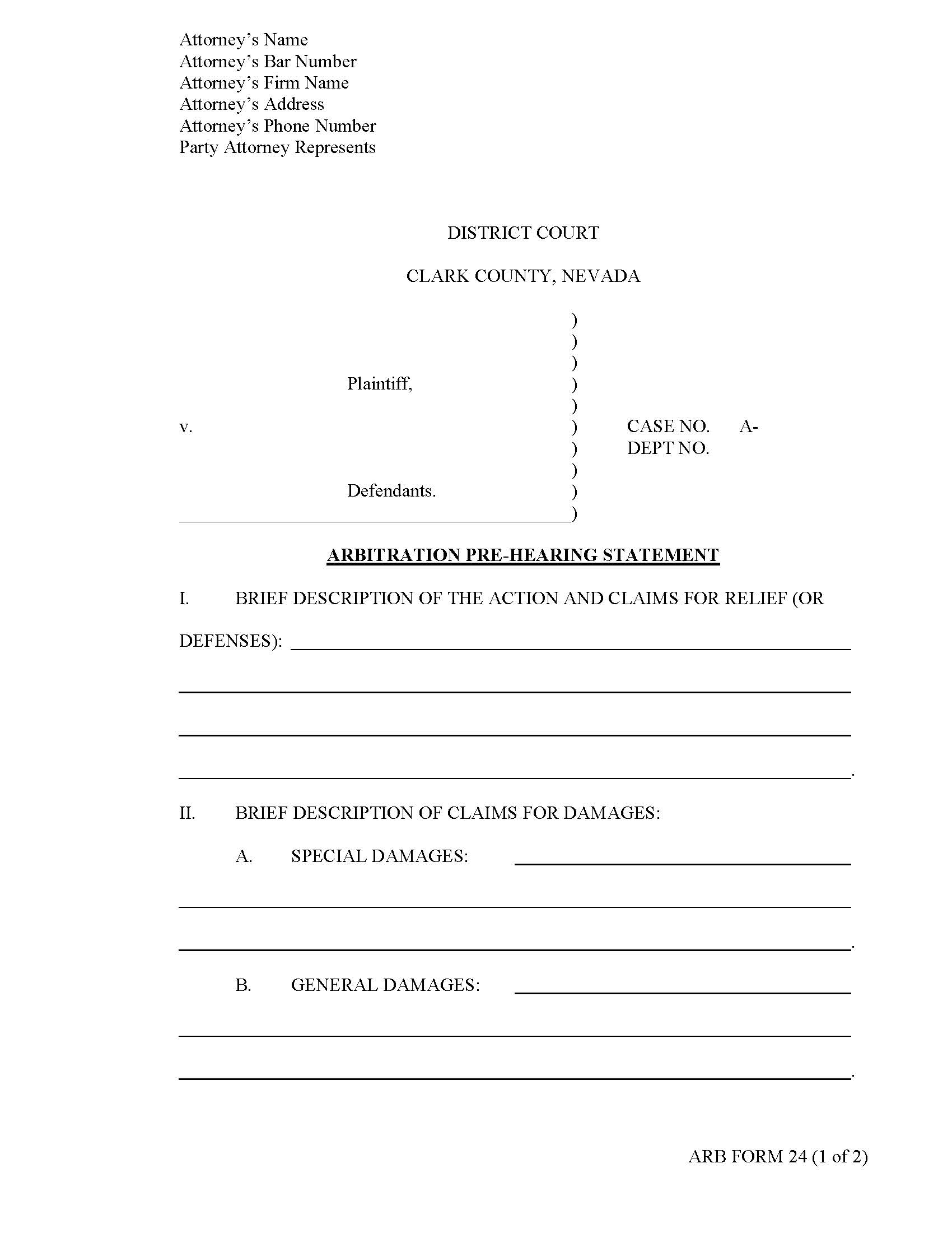 Arbitration Pre Hearing Statement {24} | Pdf Fpdf Docx | Nevada