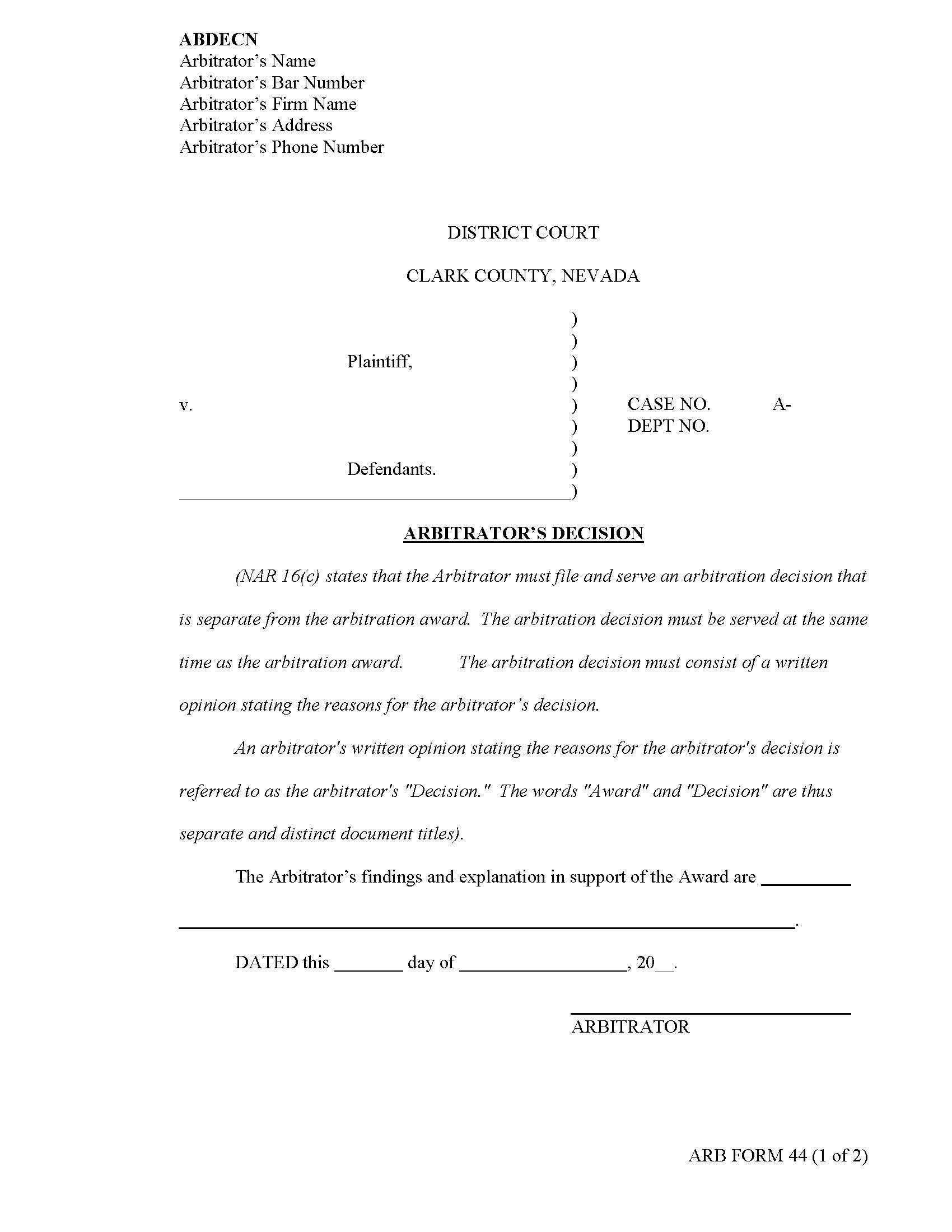 Arbitrators Decision {44} | Pdf Fpdf Docx | Nevada