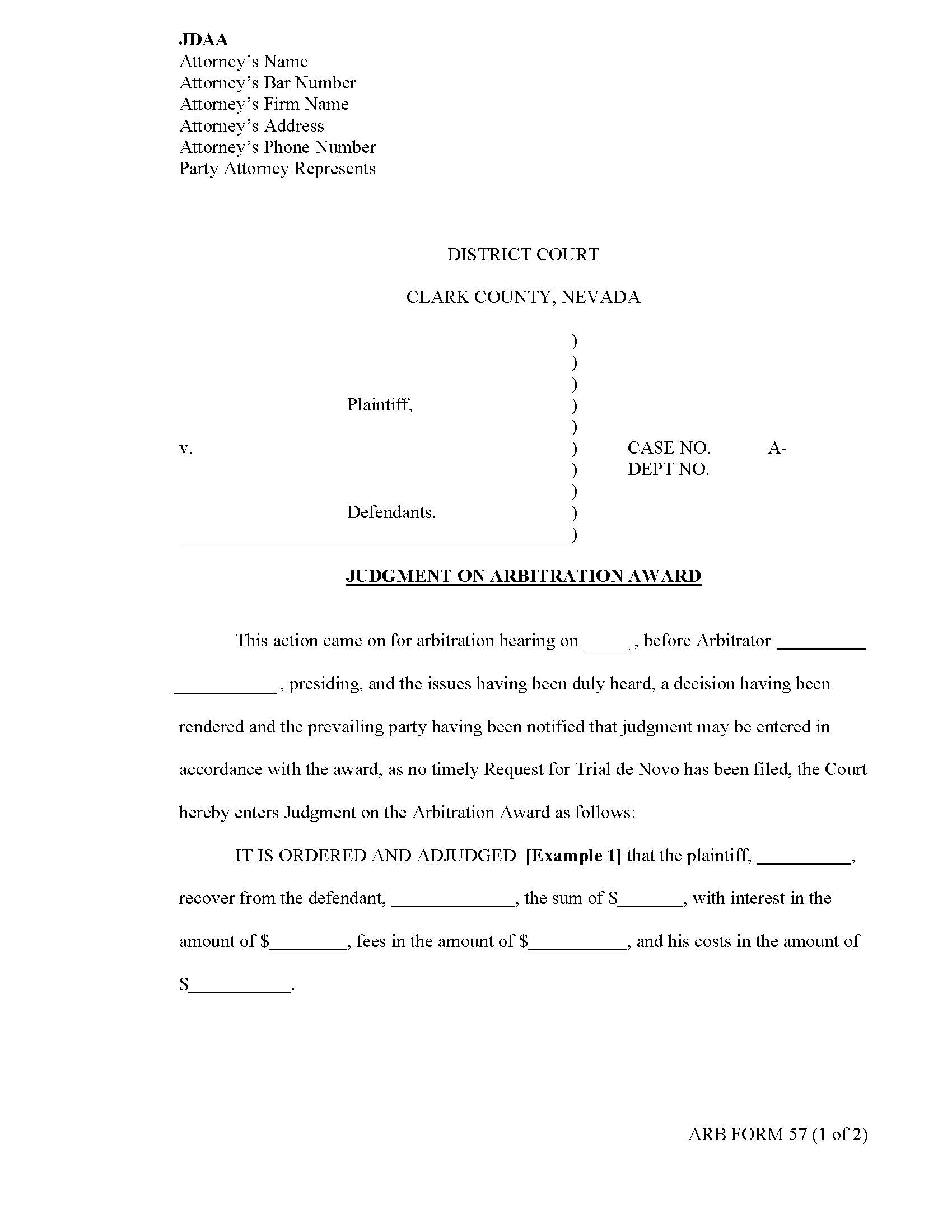 Judgment On Arbitration Award {57} | Pdf Fpdf Docx | Nevada