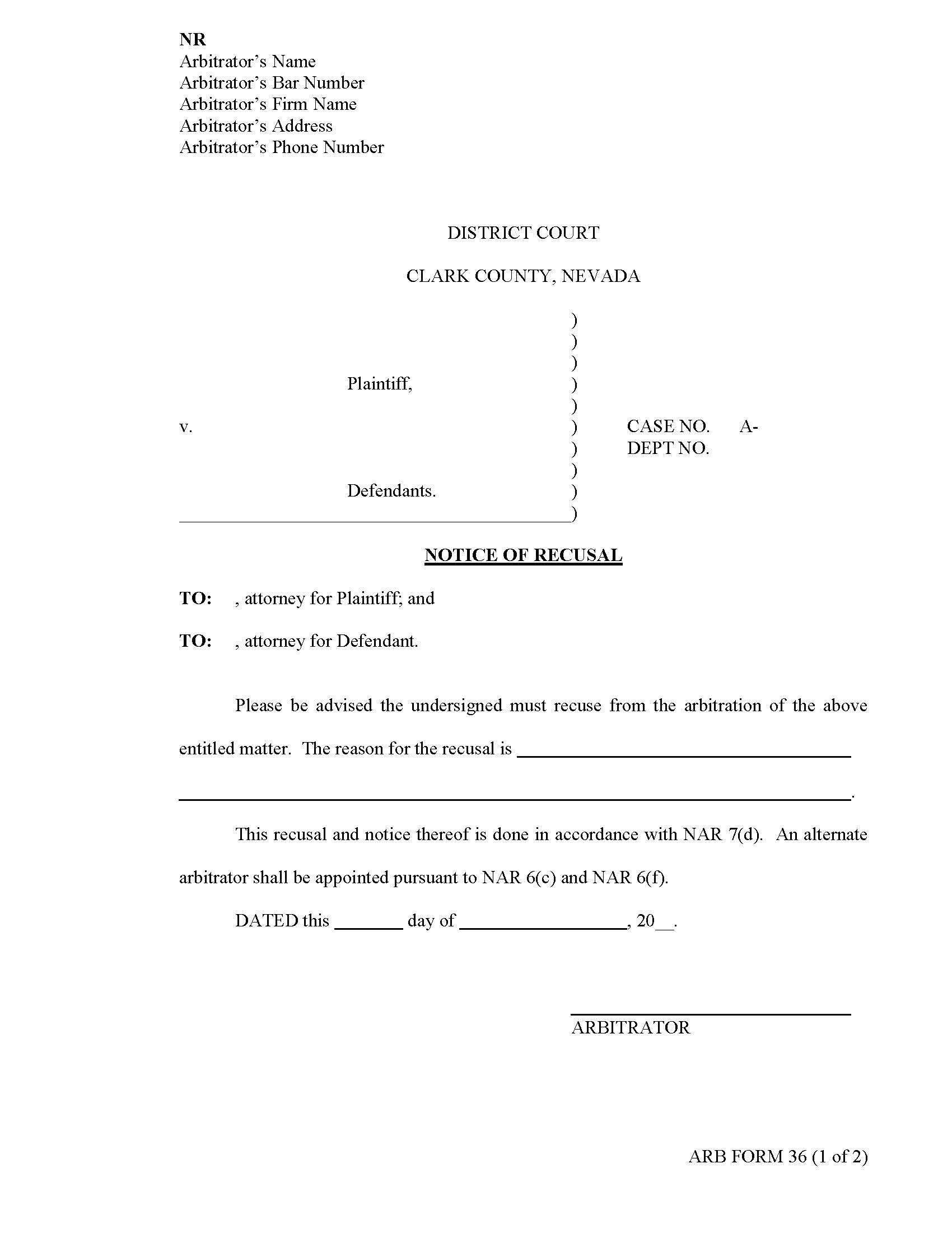 Notice Of Recusal {36} | Pdf Fpdf Docx | Nevada