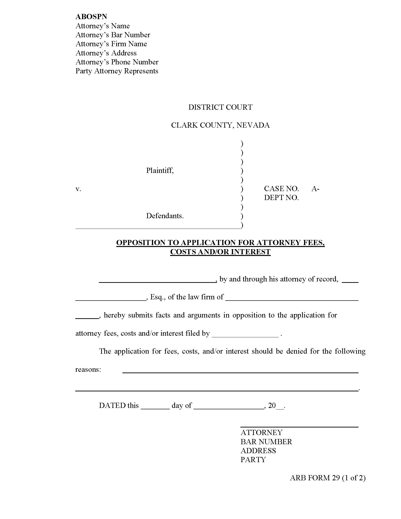 Opposition To Application For Attorneys Fees {29} | Pdf Fpdf Docx | Nevada