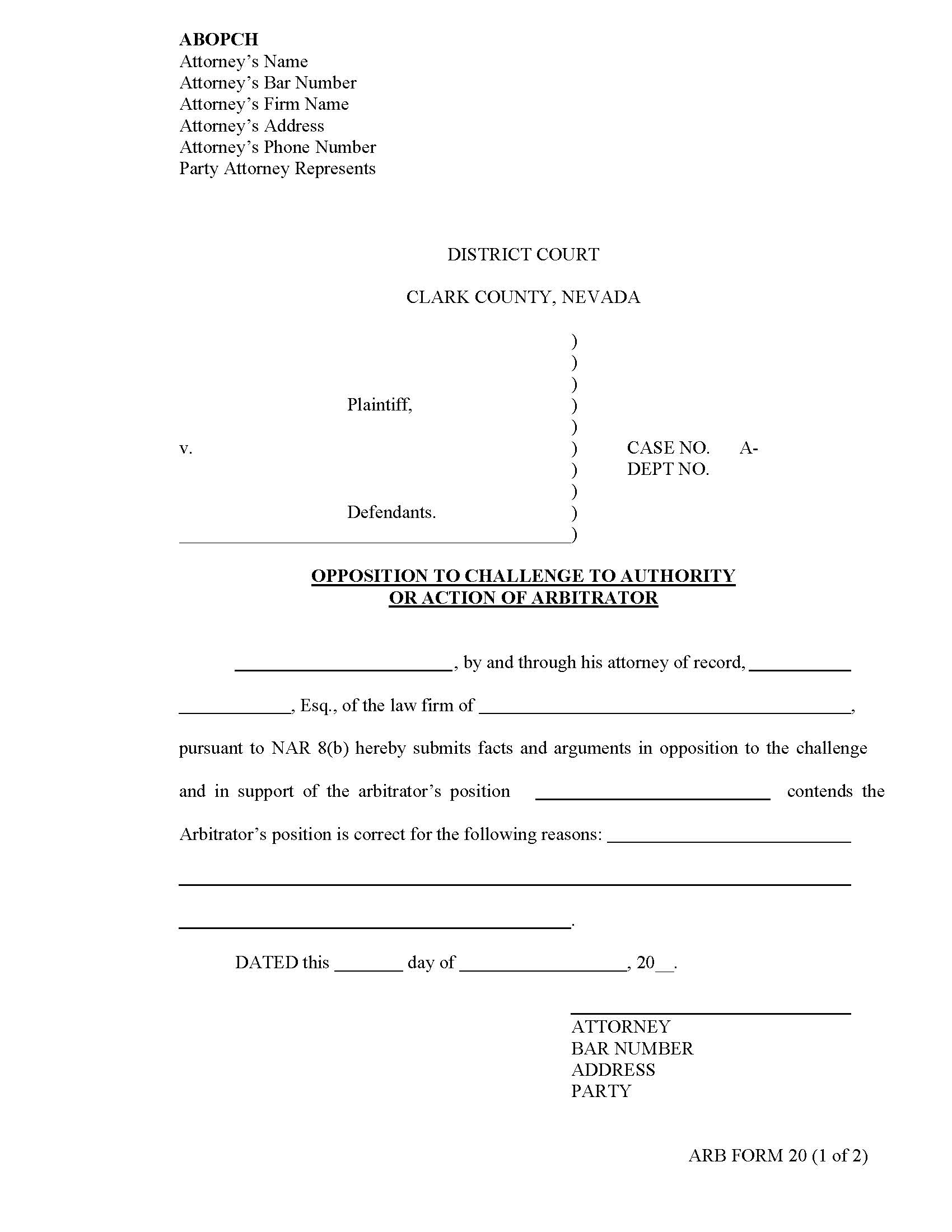 Opposition To Challenge To Authority {20} | Pdf Fpdf Docx | Nevada