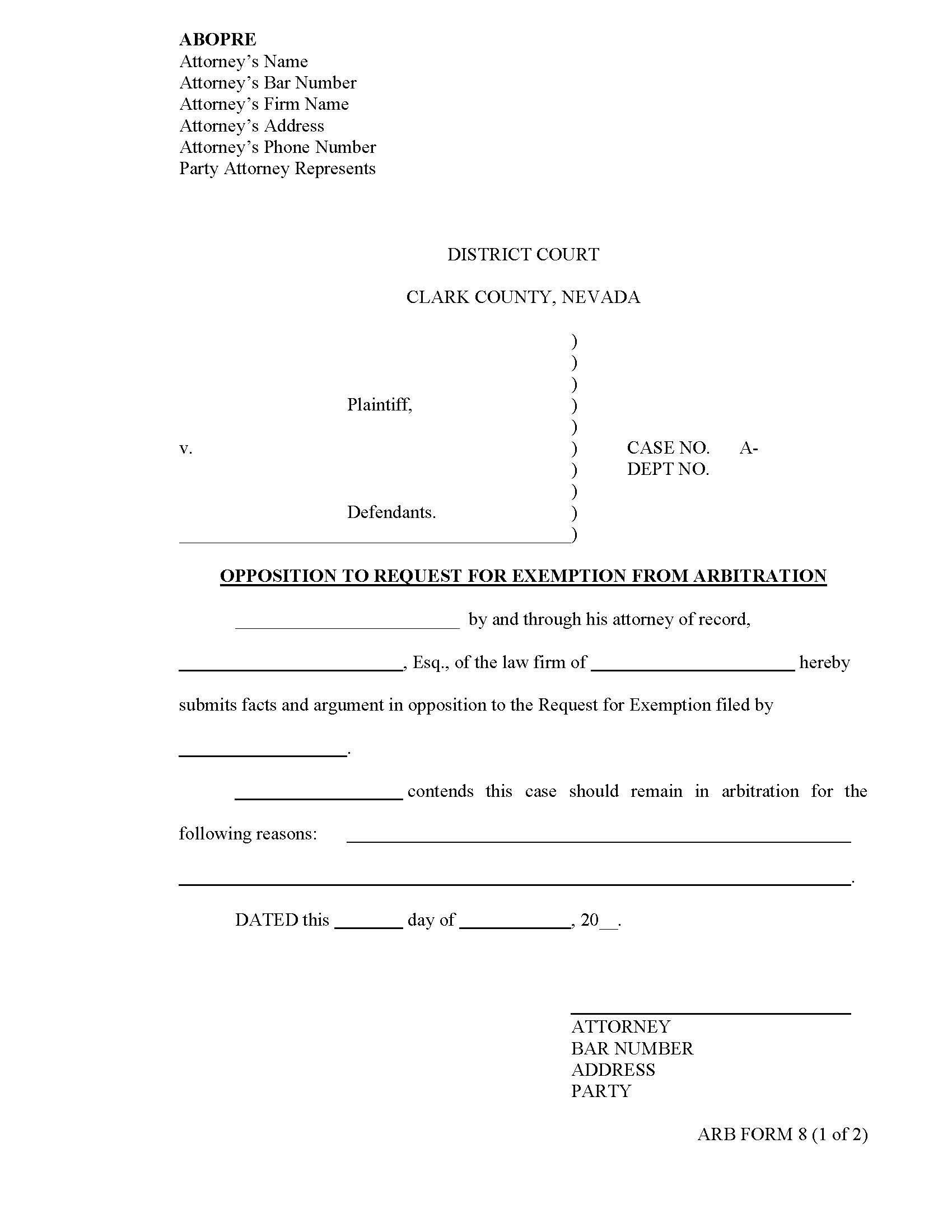 Opposition To Request For Exemption {8} | Pdf Fpdf Docx | Nevada