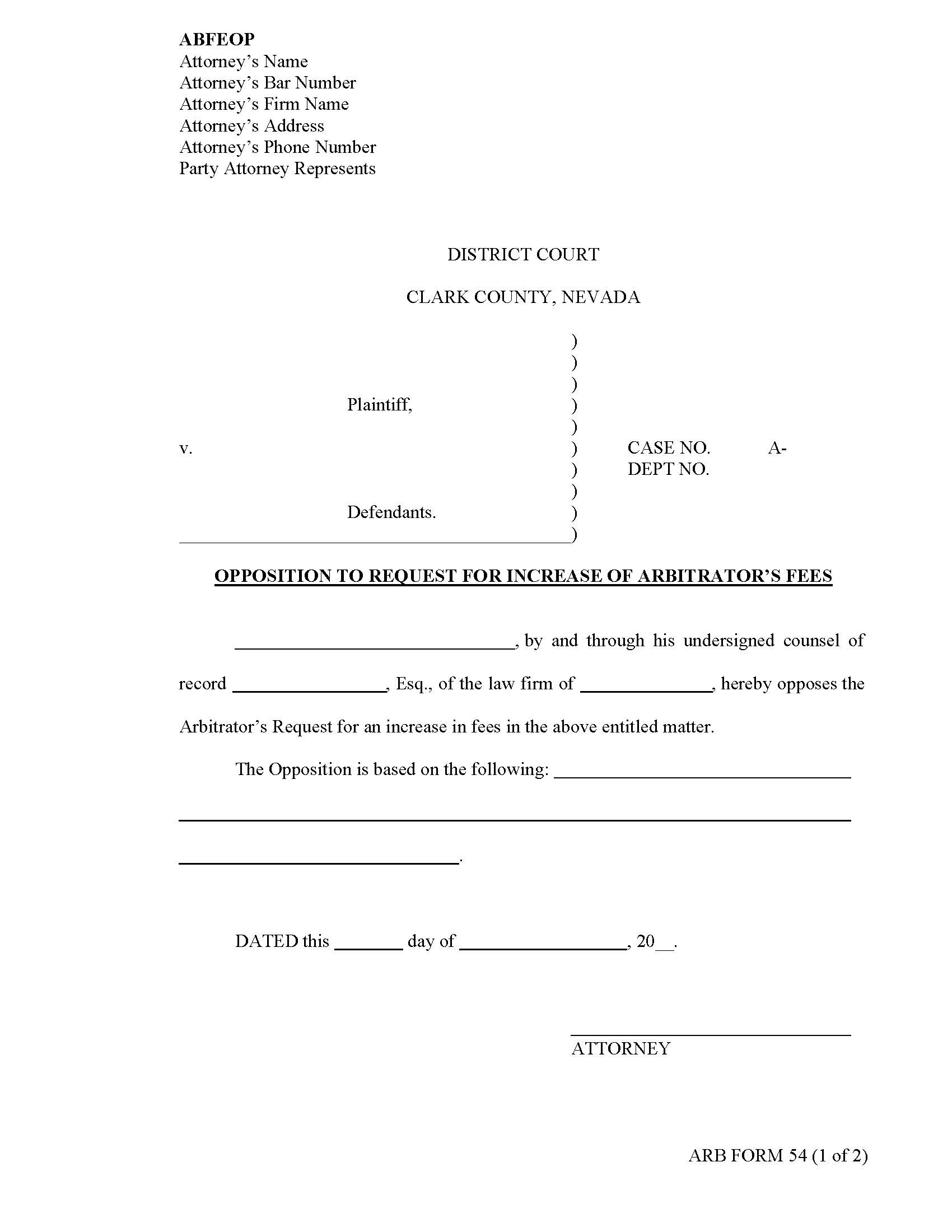 Opposition To Request For Increase Of Arbitrators Fees {54} | Pdf Fpdf Docx | Nevada