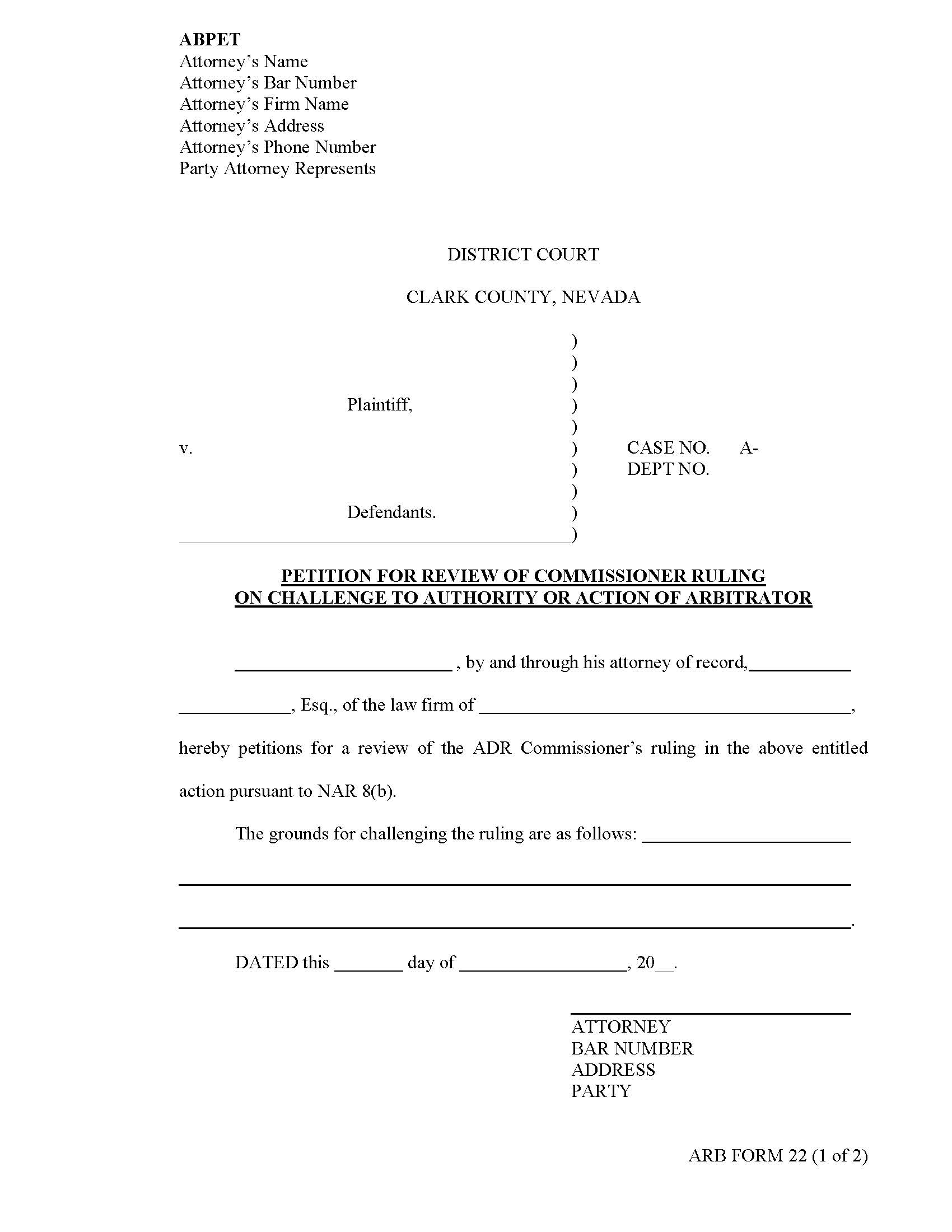 Petition For Review Of Commissioner Ruling On Challenge To Authority {22} | Pdf Fpdf Docx | Nevada