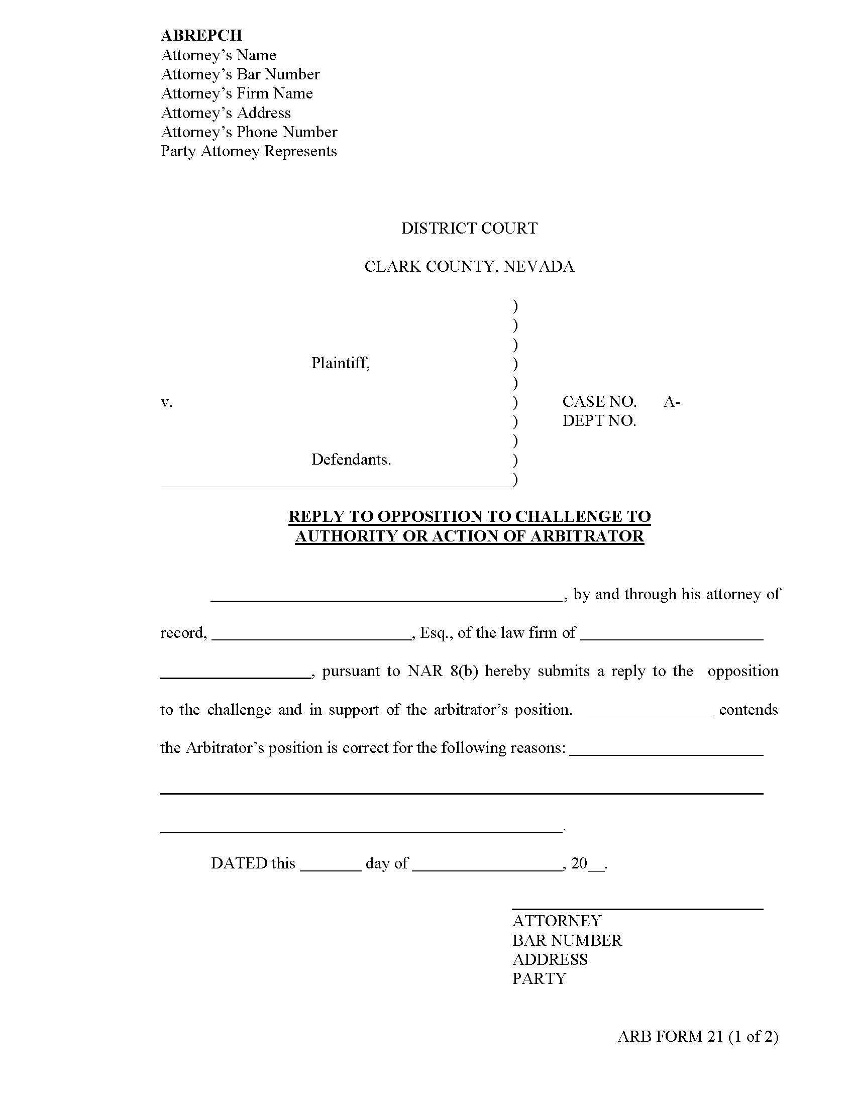 Reply To Opposition To Challenge To Authority {21} | Pdf Fpdf Docx | Nevada