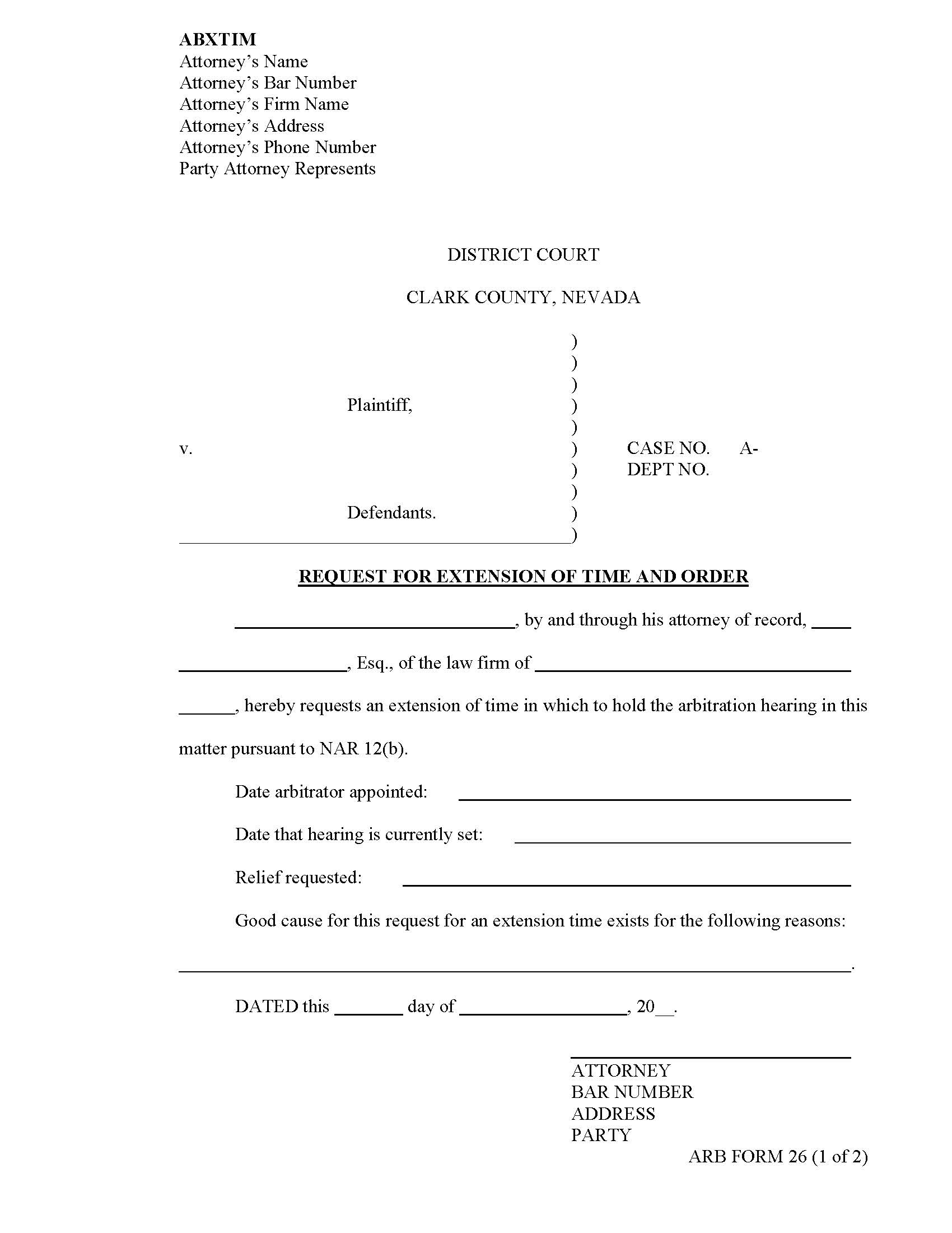 Request For Extension Of Time And Order {26} | Pdf Fpdf Docx | Nevada