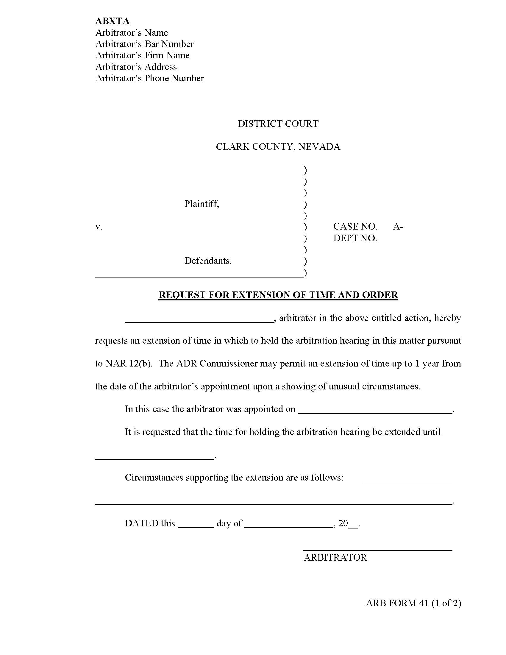 Request For Extension Of Time And Order {41} | Pdf Fpdf Docx | Nevada